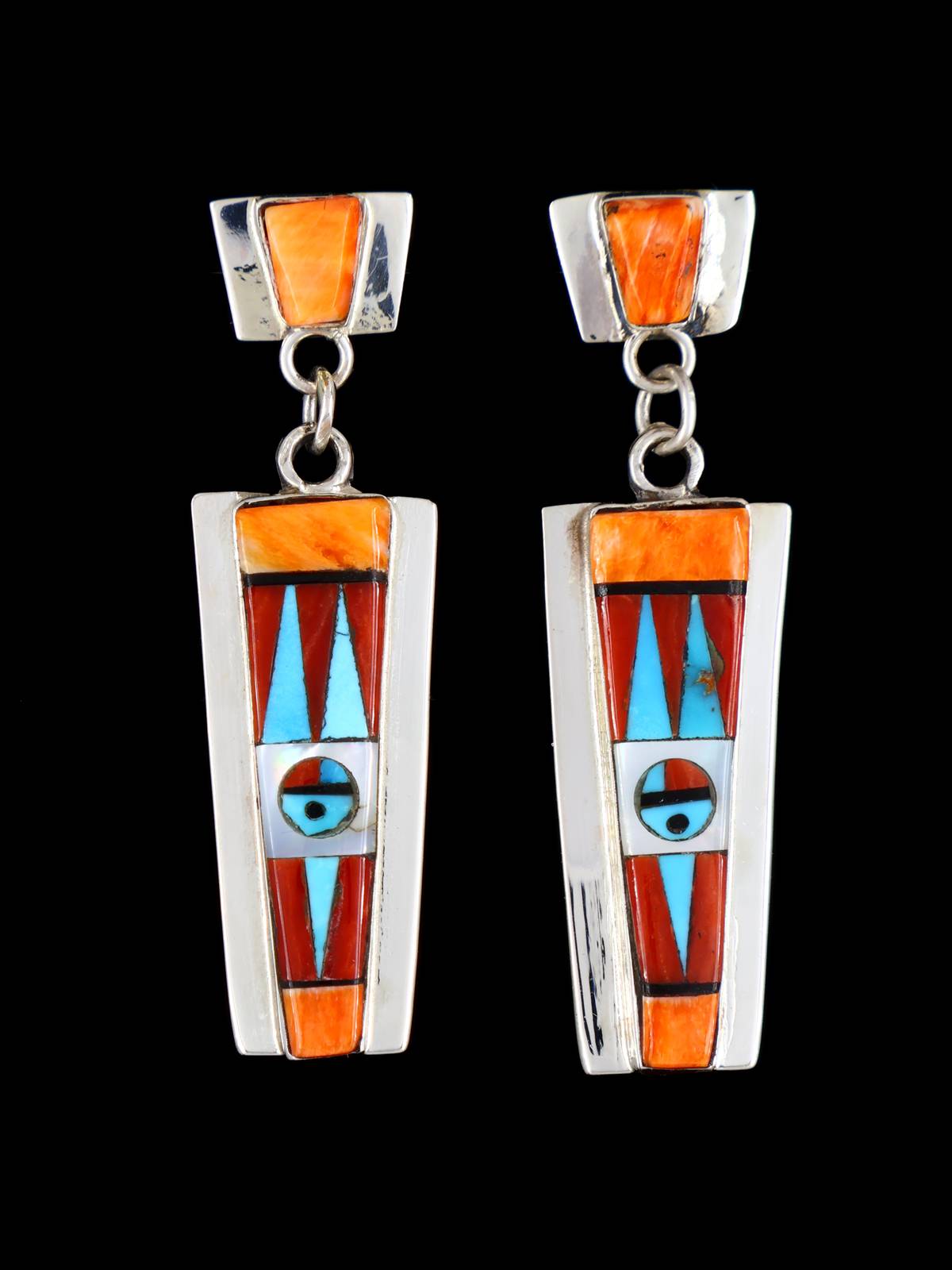 Sterling Silver Zuni Inlay Sunface Post Earrings - PuebloDirect.com