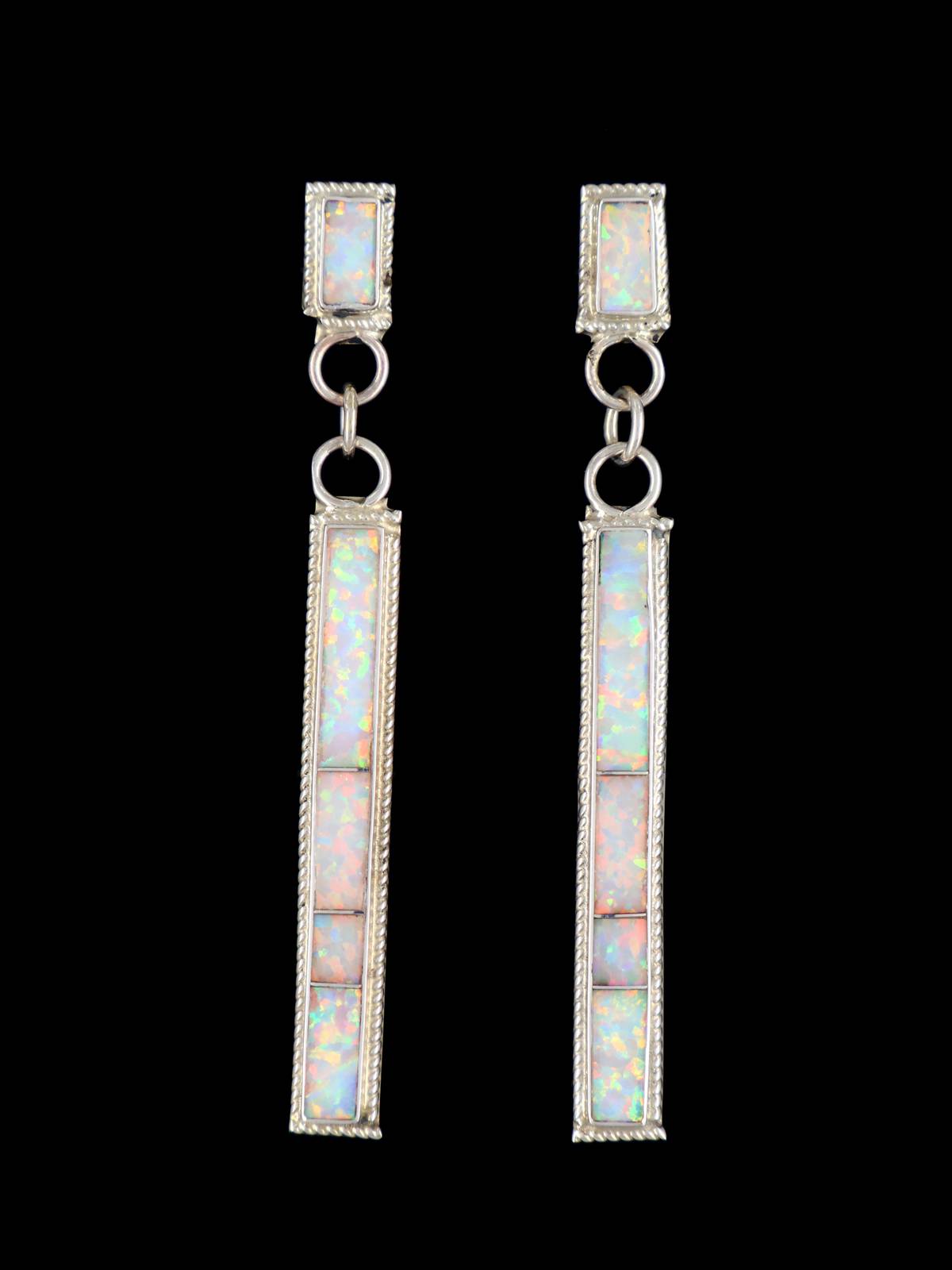 Sterling Silver Zuni Opalite Inlay Earrings - PuebloDirect.com