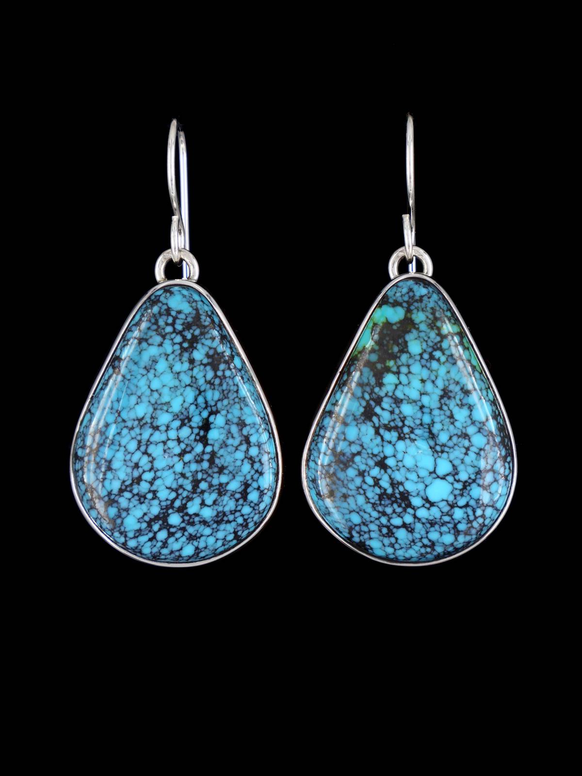 Navajo Cloud Mountain Turquoise Sterling Silver Dangle Earrings - PuebloDirect.com