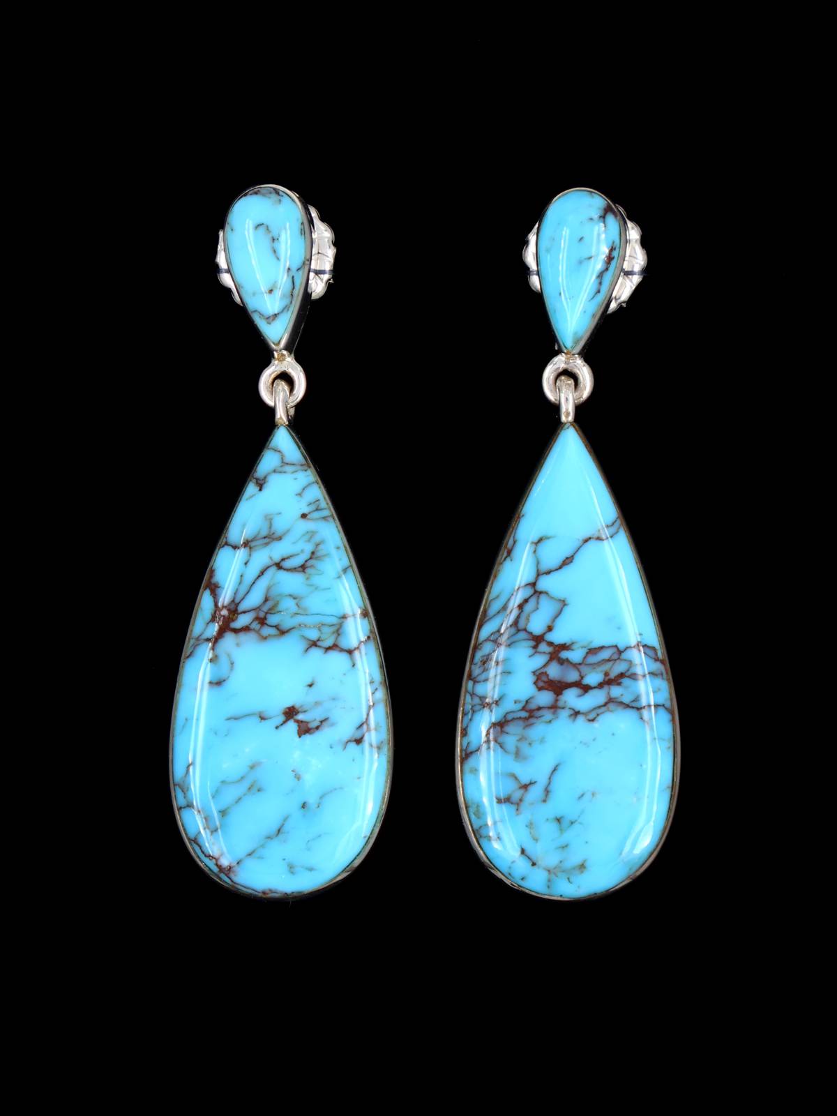 Navajo Sterling Silver Prince Turquoise Post Earrings - PuebloDirect.com