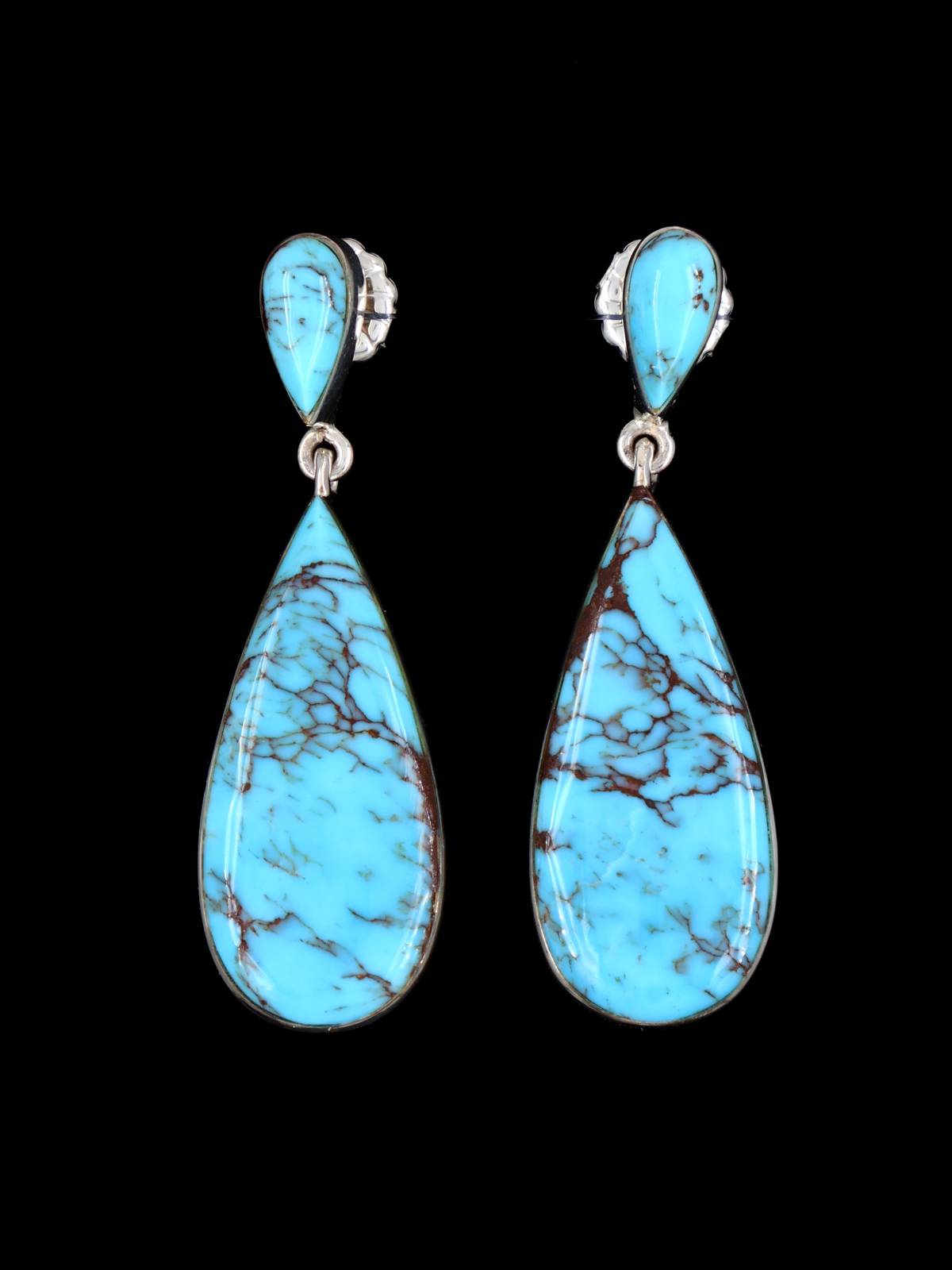 Navajo Sterling Silver Prince Turquoise Post Earrings - PuebloDirect.com