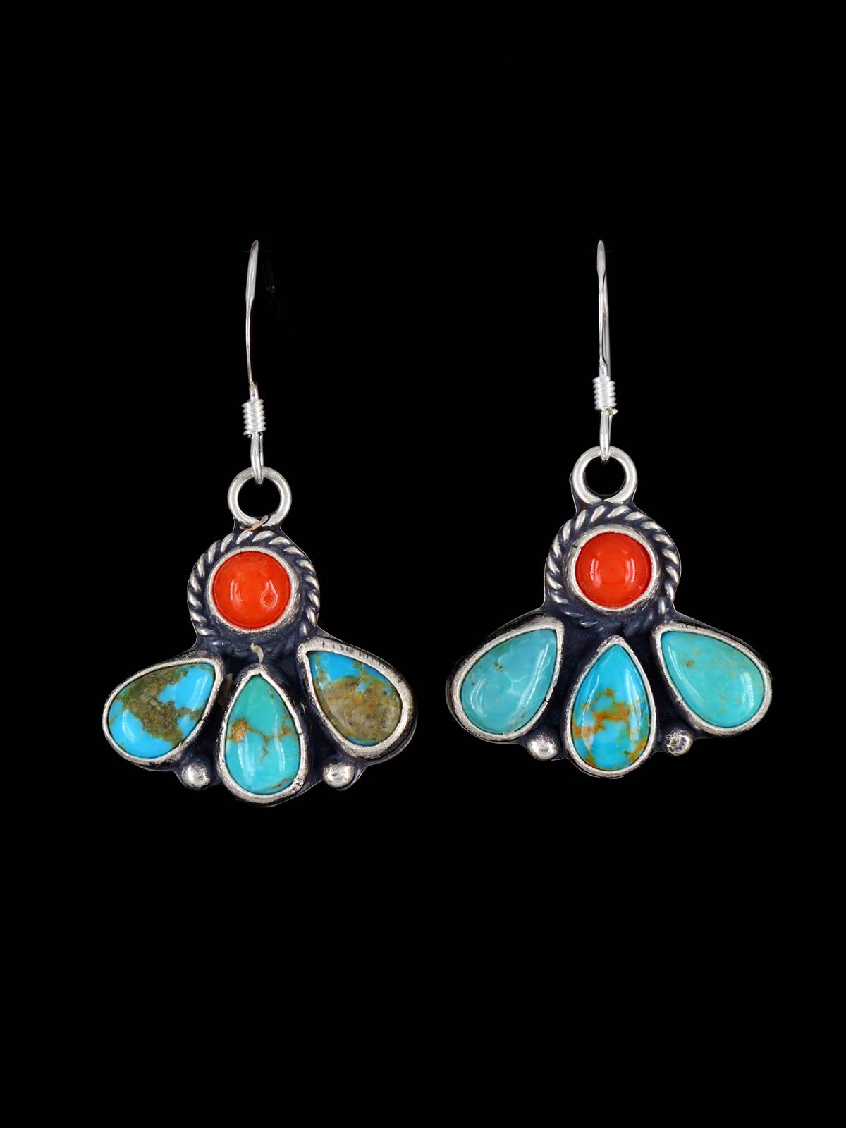 Native American Jewelry Coral and Turquoise Dangle Earrings - PuebloDirect.com