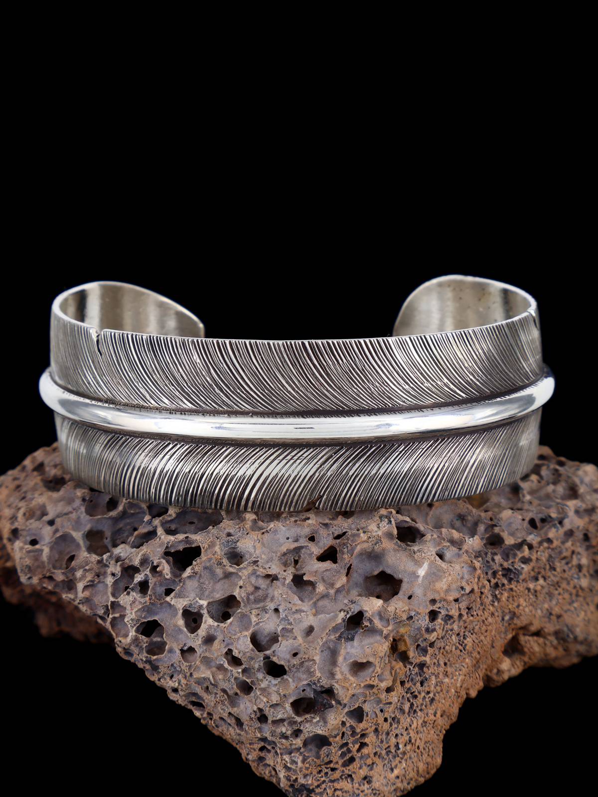 Native American Jewelry Sterling Silver Feather Bracelet - PuebloDirect.com