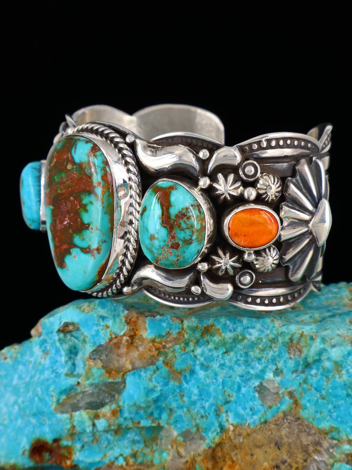 Native American Jewelry Sterling Silver Pilot Mountain Turquoise Cuff Bracelet - PuebloDirect.com
