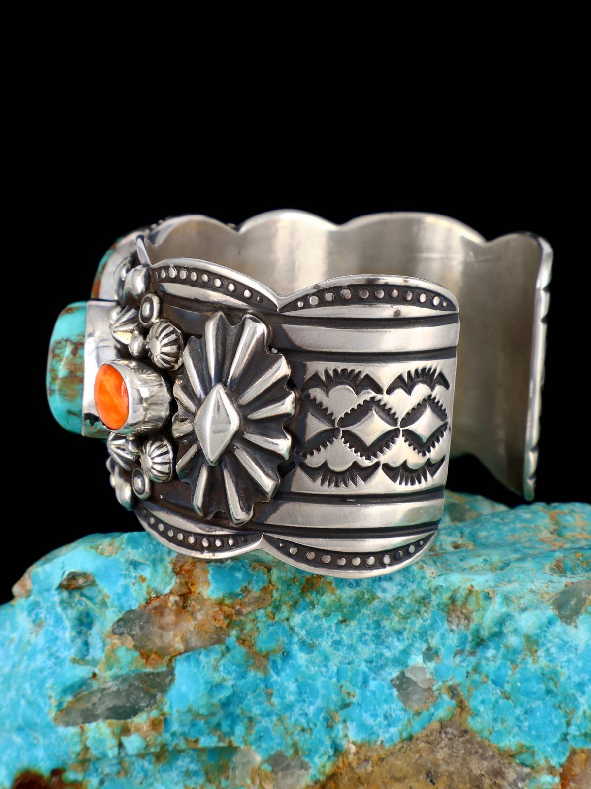 Native American Jewelry Sterling Silver Pilot Mountain Turquoise Cuff Bracelet - PuebloDirect.com