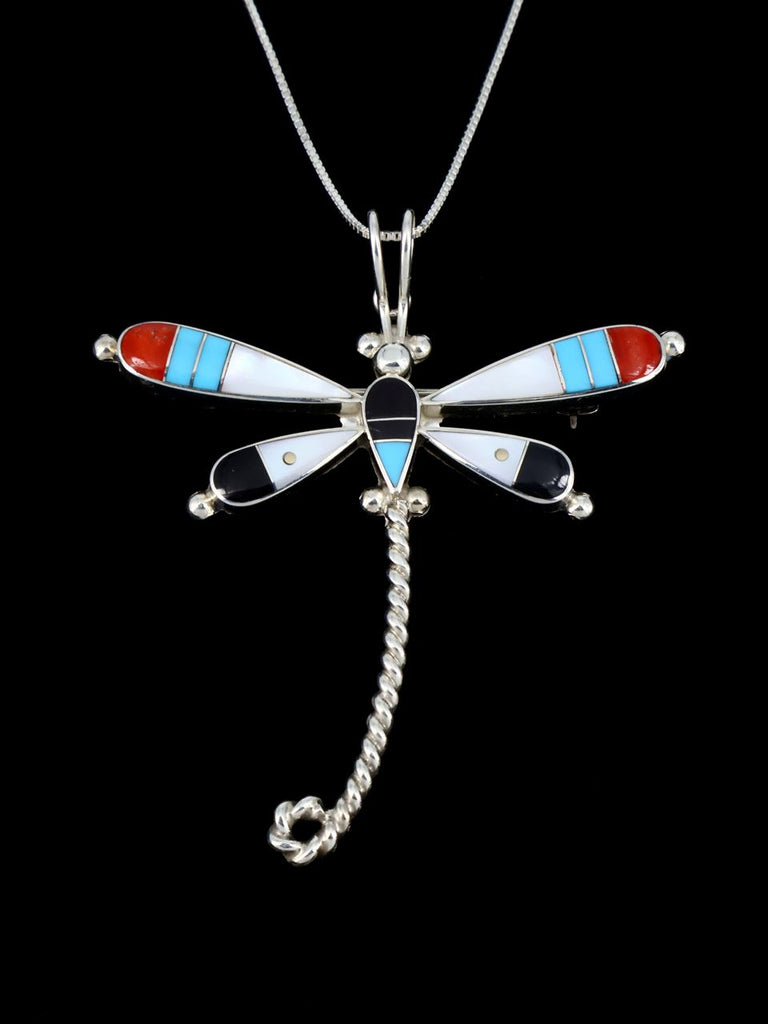 Native American Zuni Inlay Dragonfly Pin Pendant - PuebloDirect.com