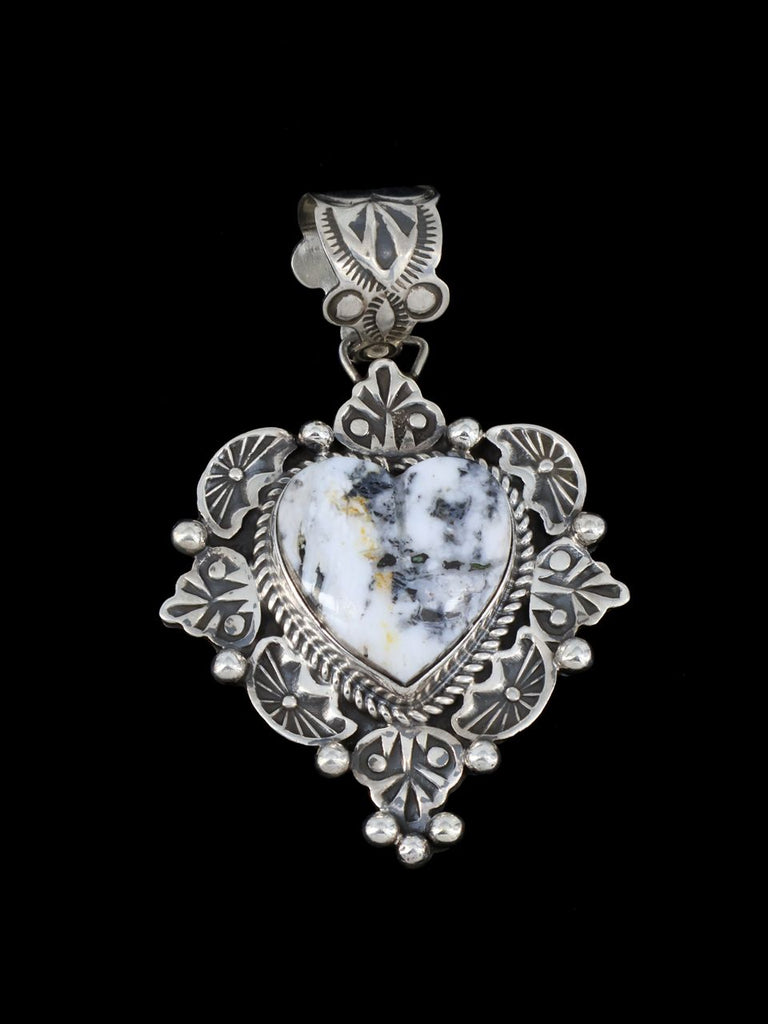 Native American Jewelry White Buffalo Heart Pendant - PuebloDirect.com