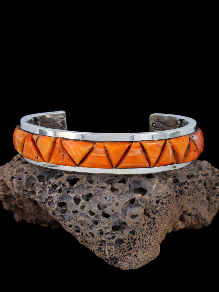 Native American Spiny Oyster Cobblestone Inlay Cuff Bracelet - PuebloDirect.com