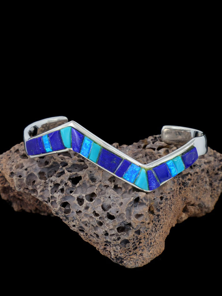 Native American Lapis and Turquoise Inlay Bracelet - PuebloDirect.com