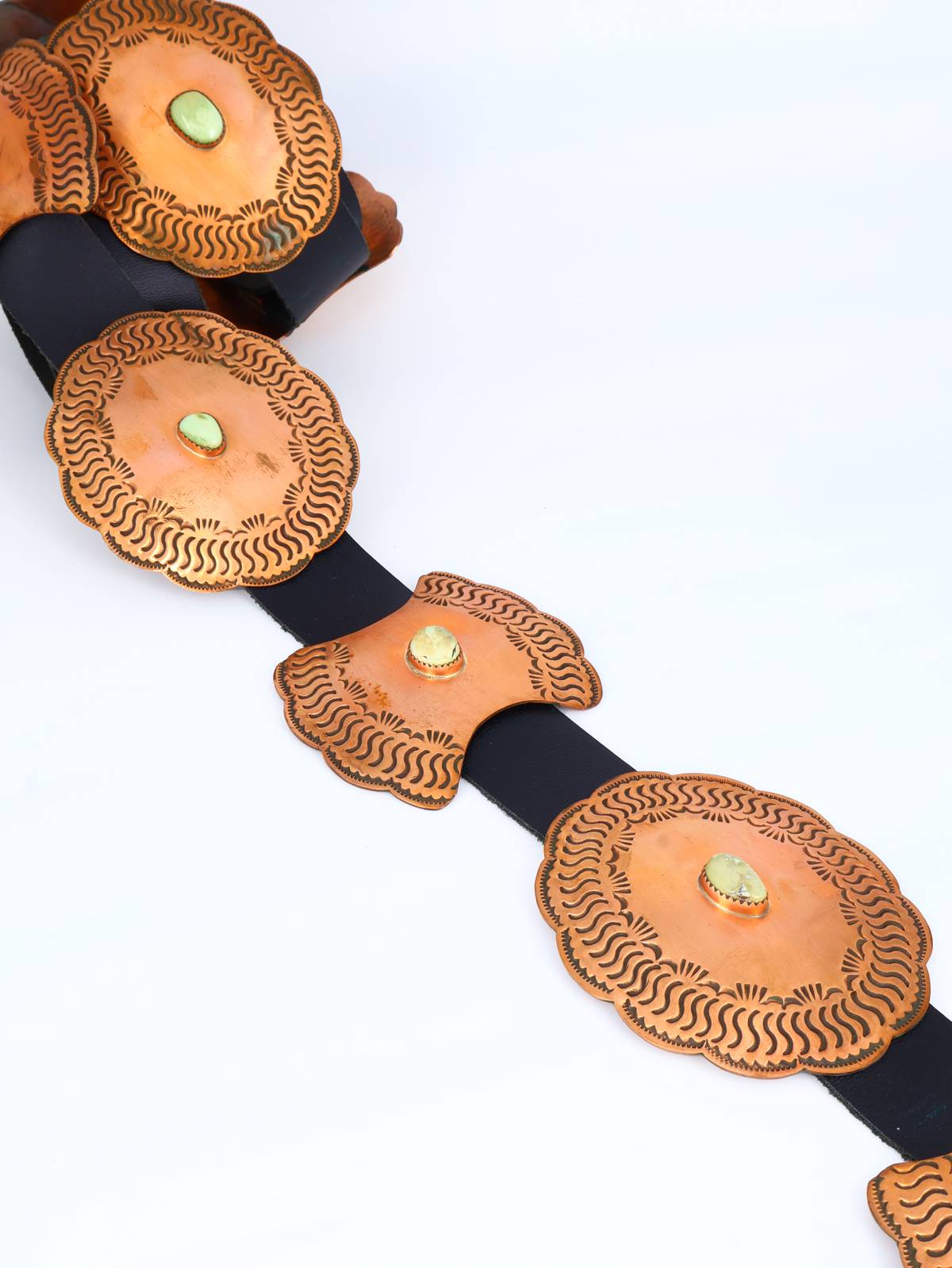 Estate Native American Copper and Turquoise Concho Belt - PuebloDirect.com