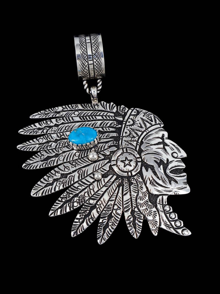 Native American Sterling Silver Overlay Chief Pendant - PuebloDirect.com