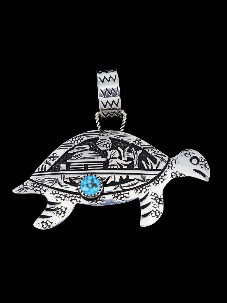 Native American Sterling Silver Overlay Turtle Pendant - PuebloDirect.com