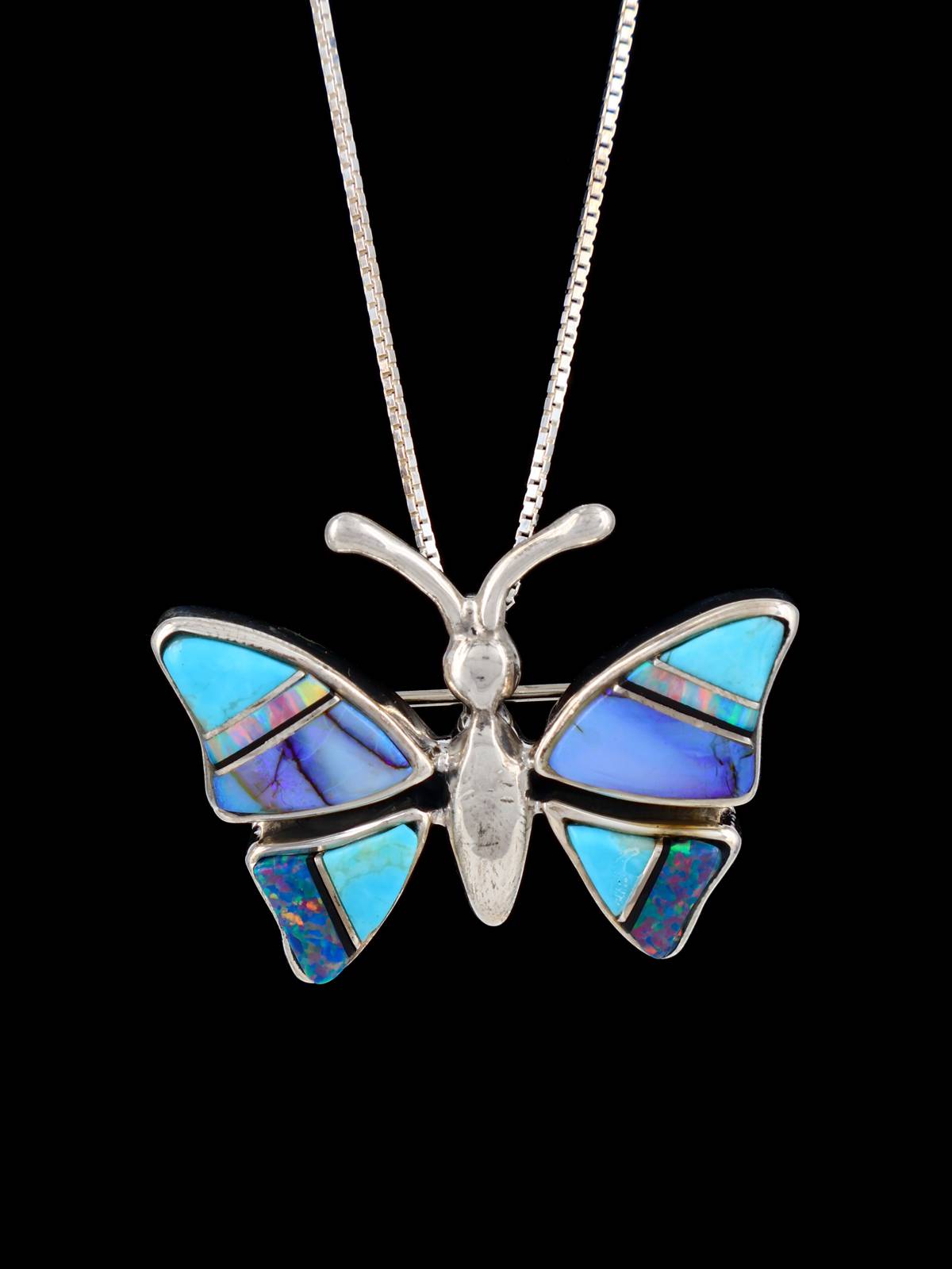 Pendentif papillon incrusté d’opalite en argent sterling Navajo