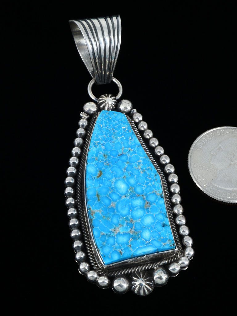 Kingman Turquoise Sterling Silver Navajo Pendant - PuebloDirect.com