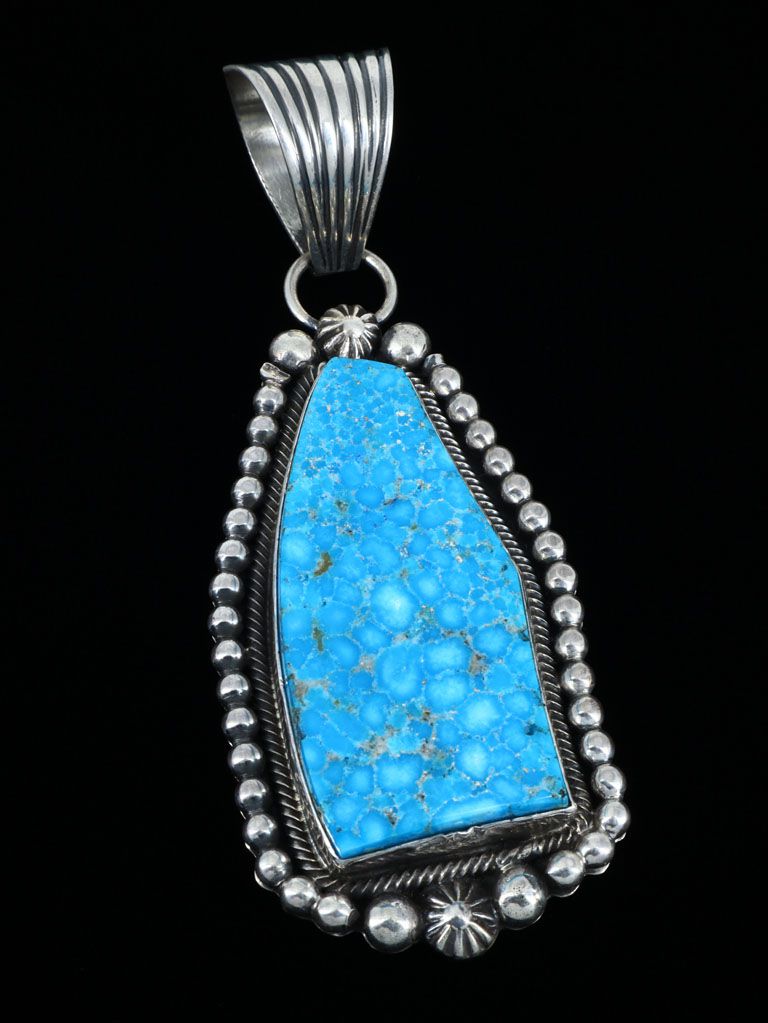 Kingman Turquoise Sterling Silver Navajo Pendant - PuebloDirect.com