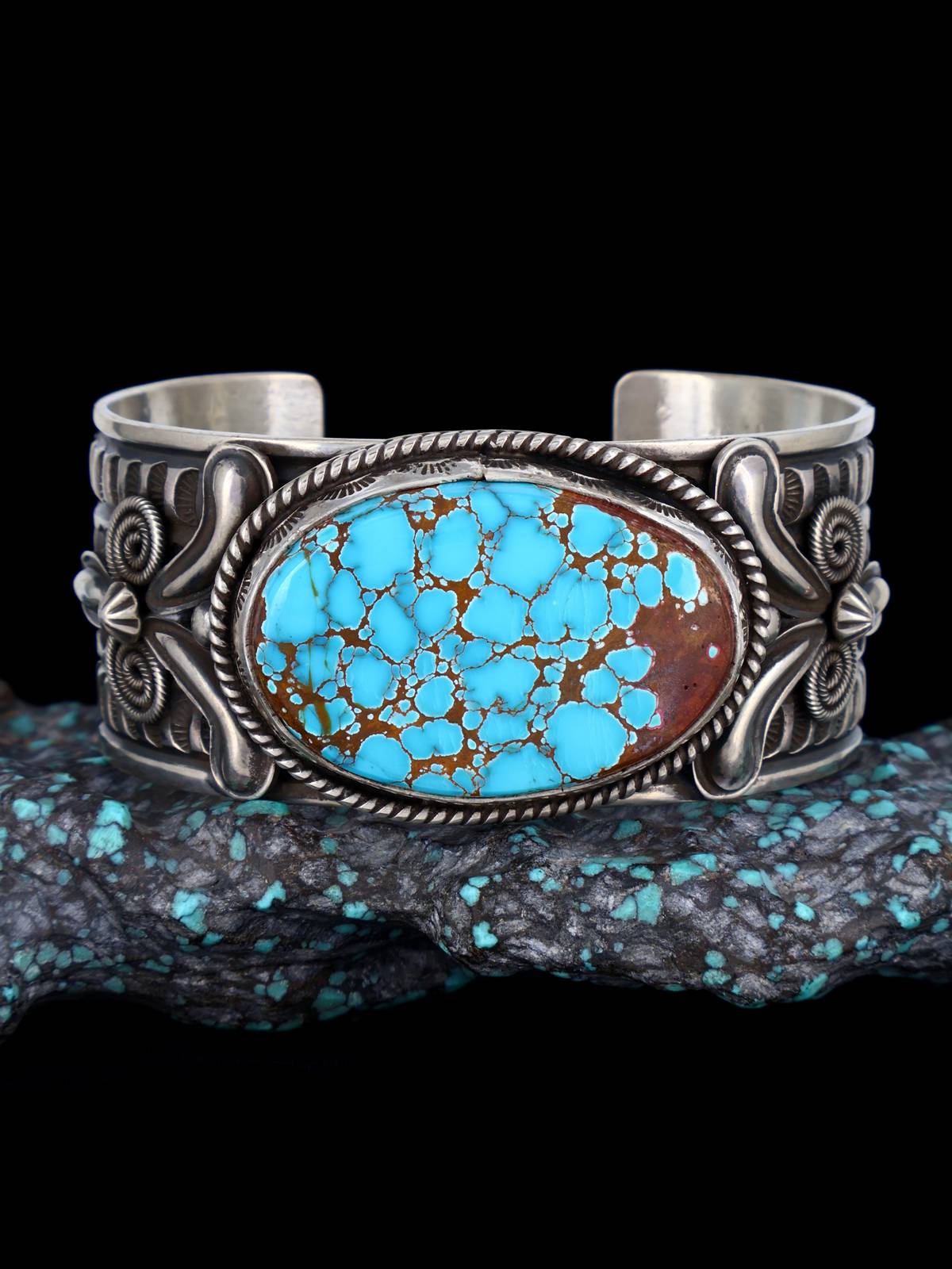 Navajo Jewelry Pulsera Thunderbird de plata de ley con turquesa Dry Creek