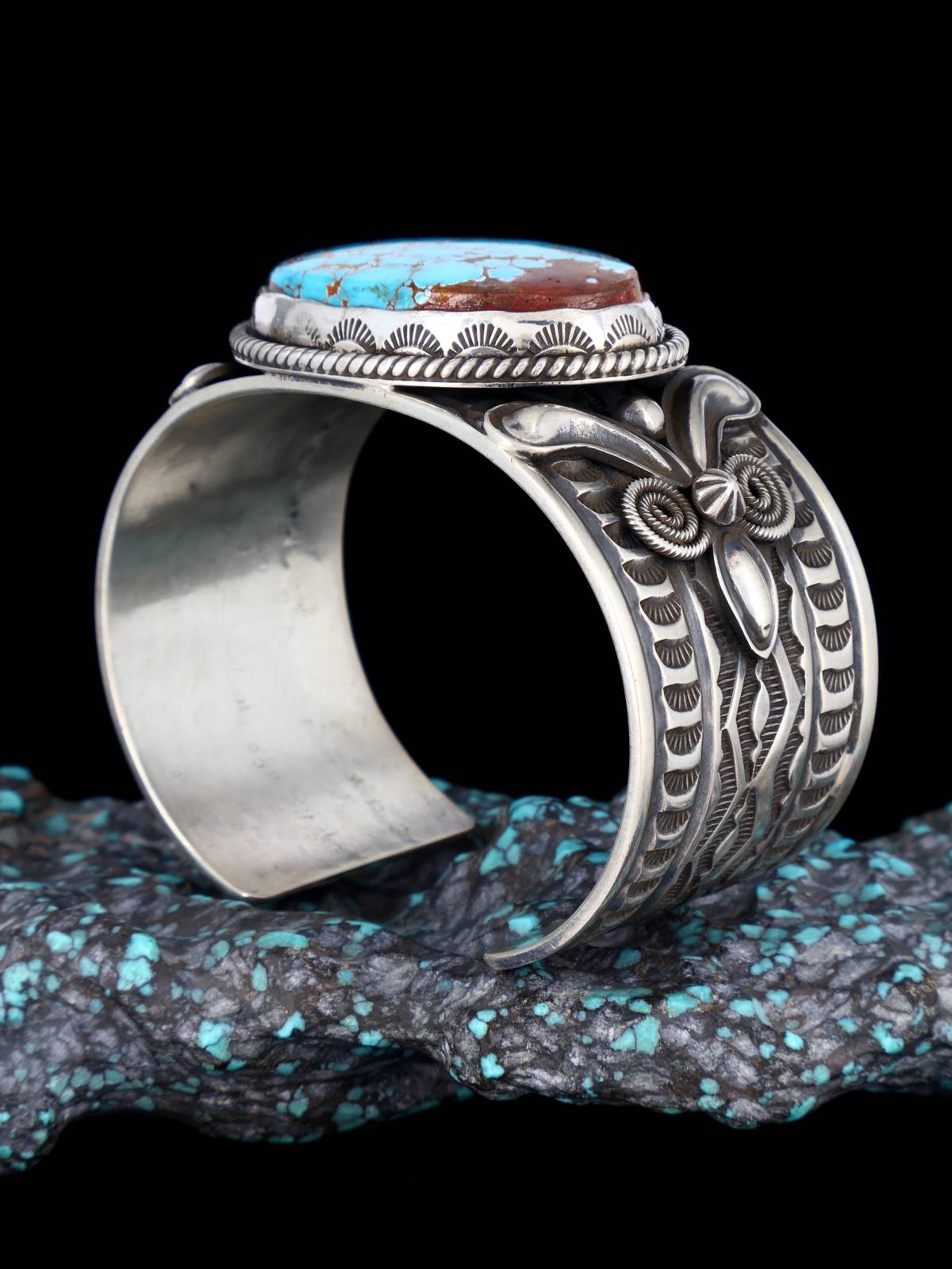 Navajo Jewelry Pulsera Thunderbird de plata de ley con turquesa Dry Creek