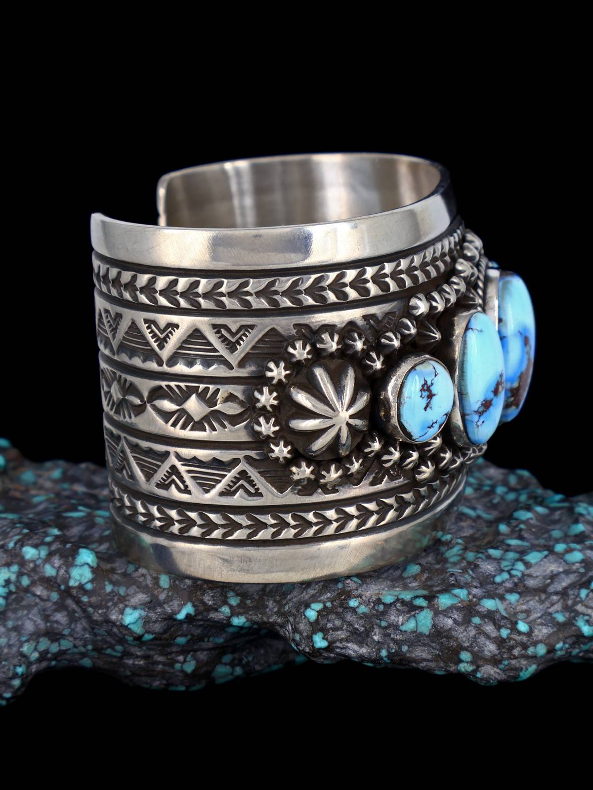Bracelet manchette amérindien en argent sterling Golden Hill Turquoise