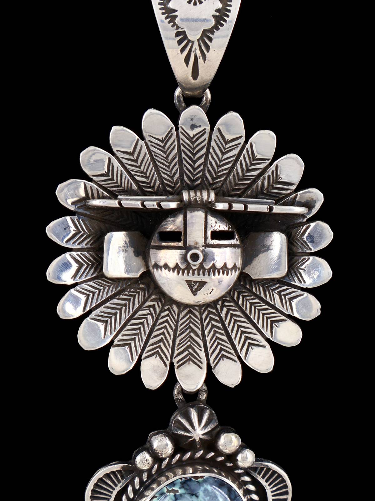 Native American Sterling Silver Apache Turquoise Kachina Pendant