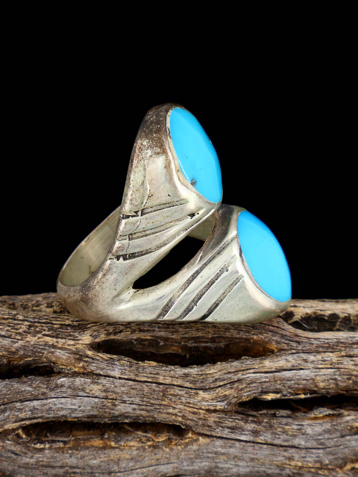 Estate Native American Turquoise Sterling Silver Ring, Size 10