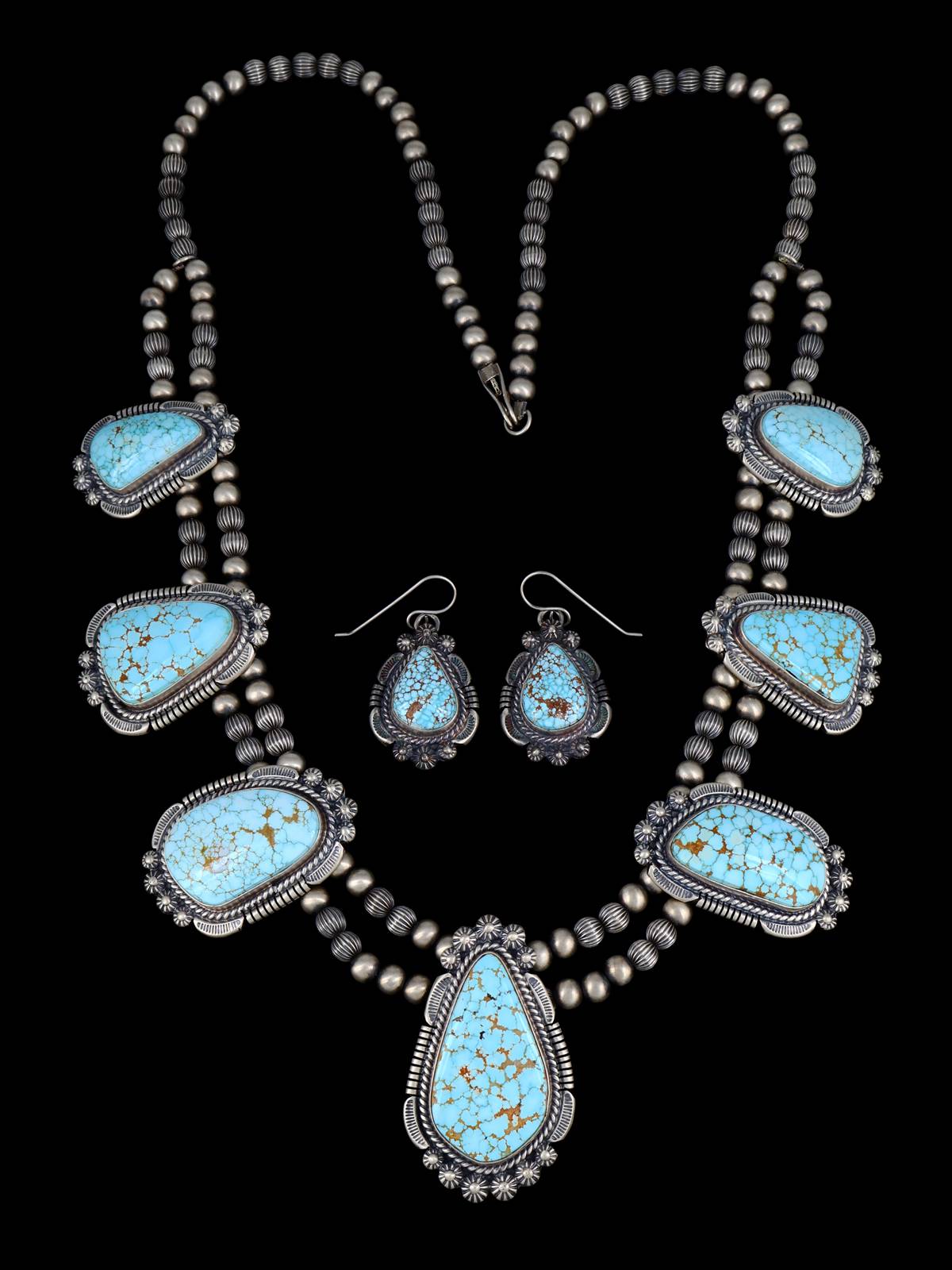 Juego de collar y aretes de color turquesa Kingman de joyería nativa americana