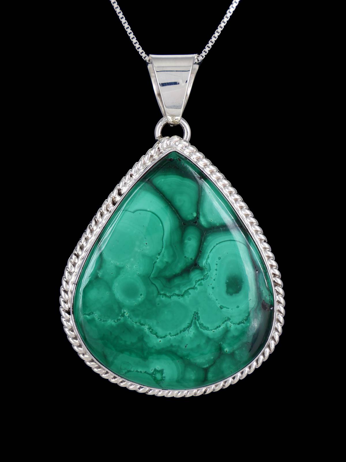 Native American Sterling Silver Malachite Pendant - PuebloDirect.com