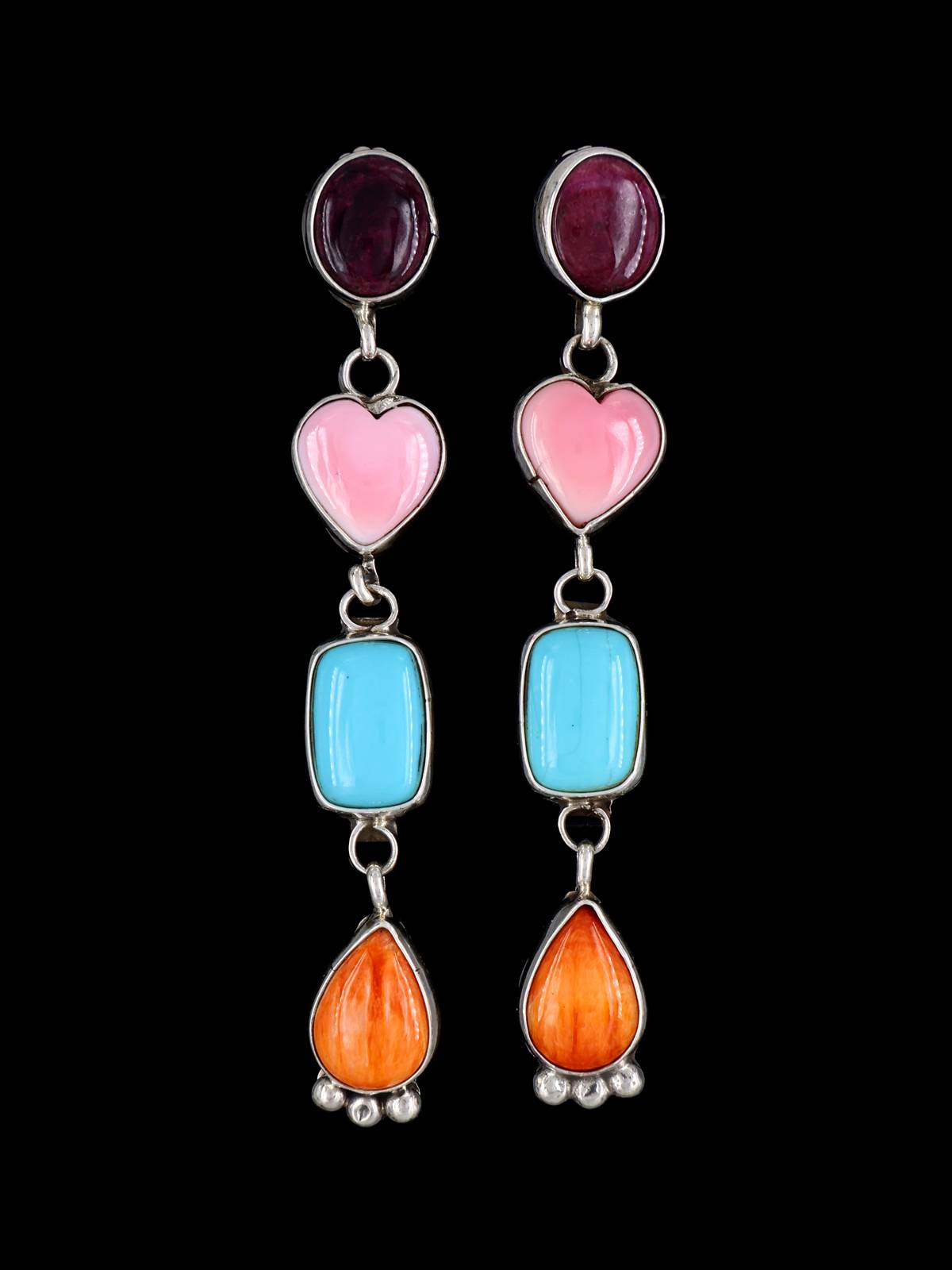 Navajo Multistone Sterling Silver Post Earrings - PuebloDirect.com