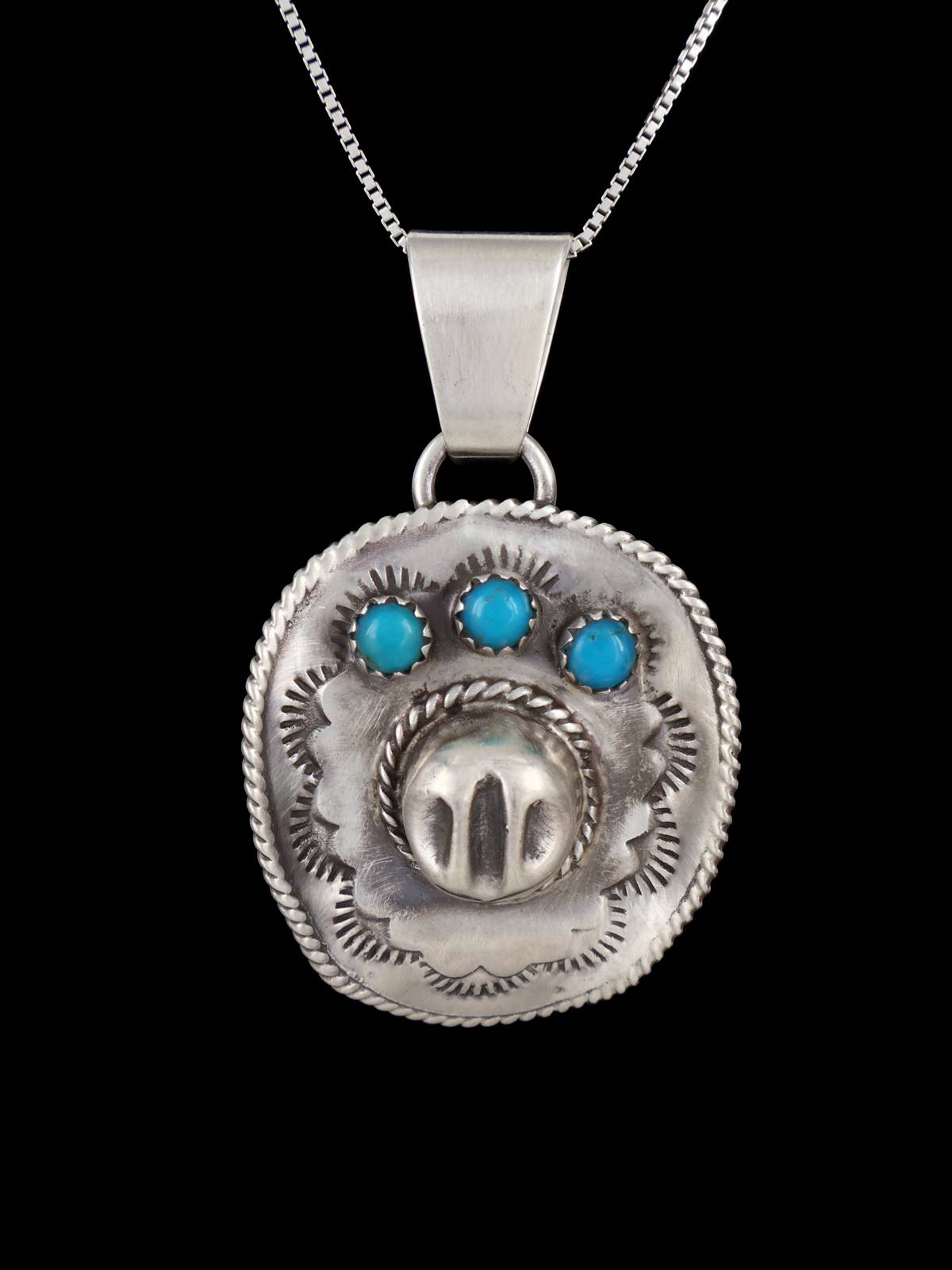 Navajo Necklace Sterling Silver Turquoise Cowboy Hat Pendant - PuebloDirect.com