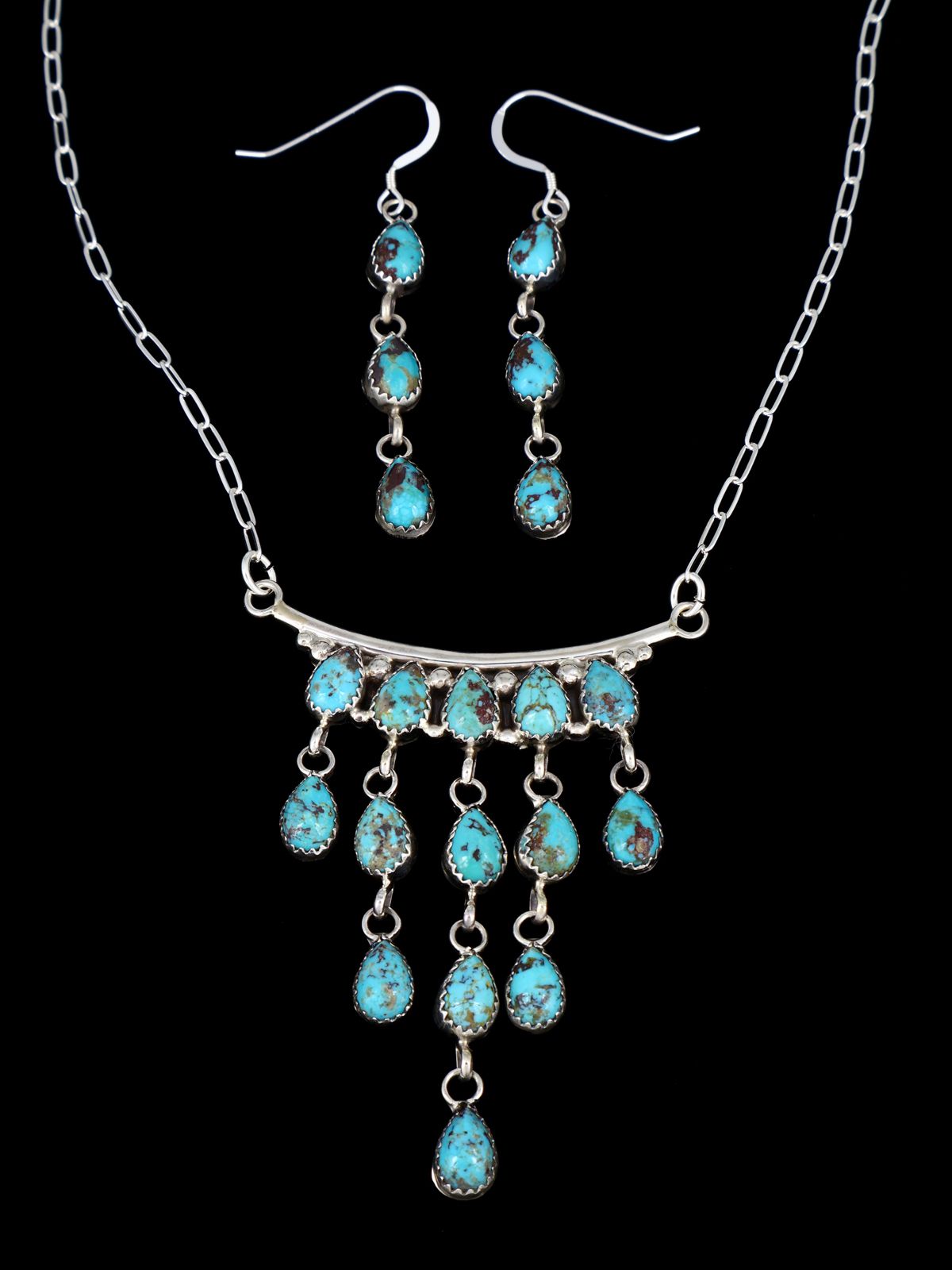 Native American Turquoise Chandelier Necklace and Earring Set