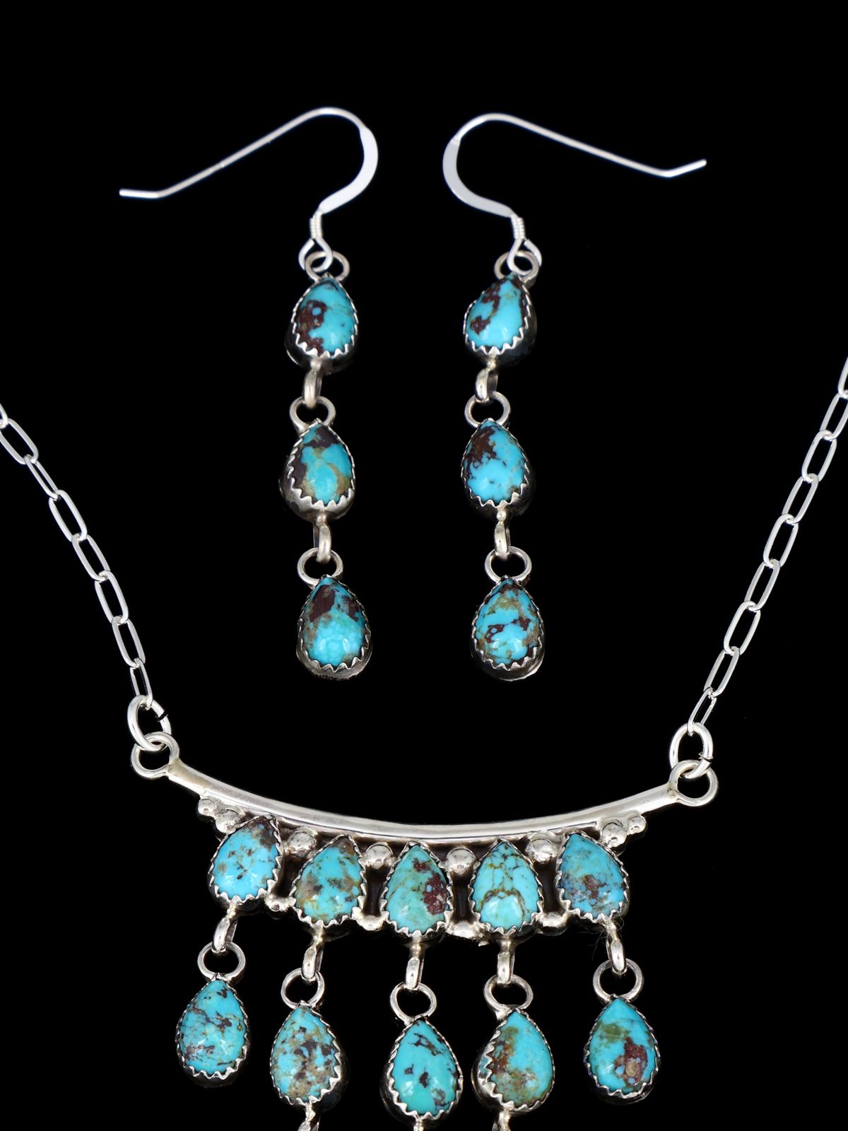 Native American Turquoise Chandelier Necklace and Earring Set