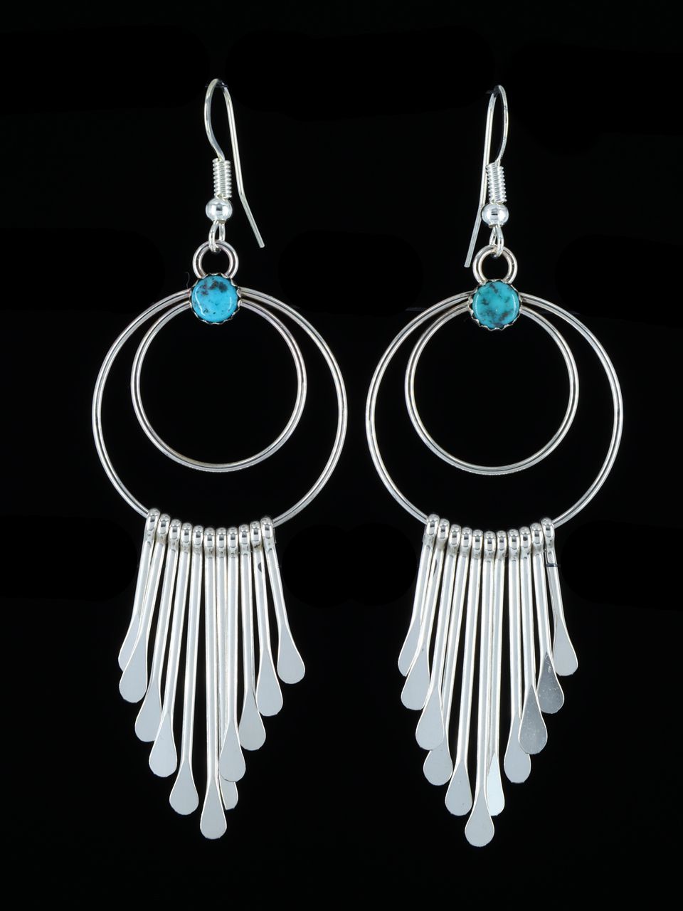 Navajo Sterling Silver Turquoise Waterfall Dangle Earrings - PuebloDirect.com