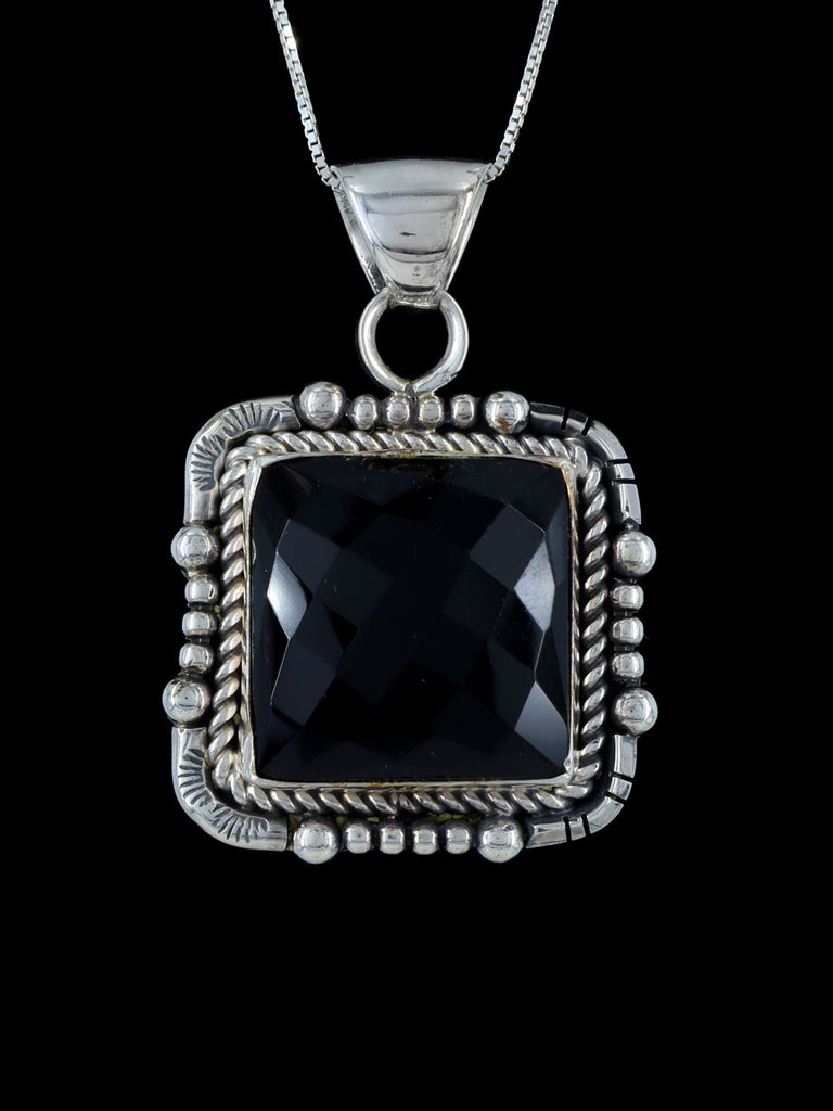Native American Jewelry Faceted Onyx Sterling Silver Pendant - PuebloDirect.com