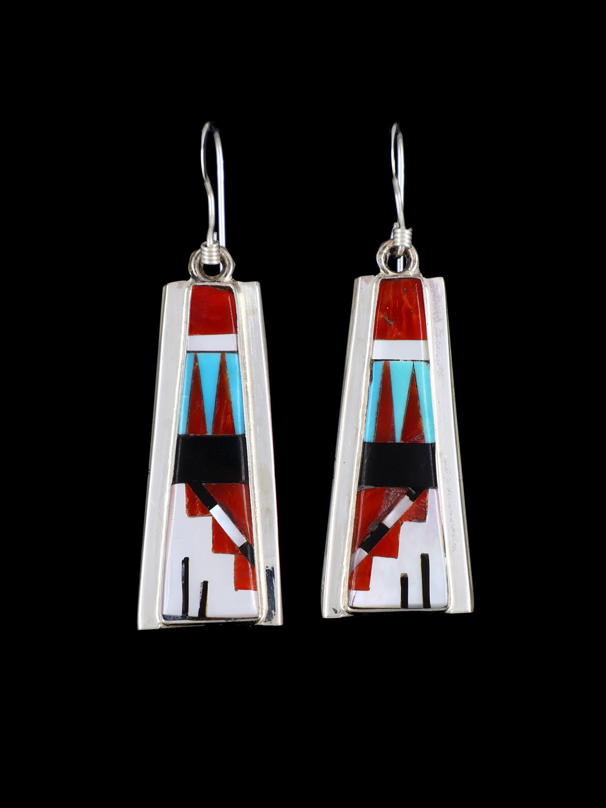 Sterling Silver Zuni Inlay Dangle Earrings - PuebloDirect.com