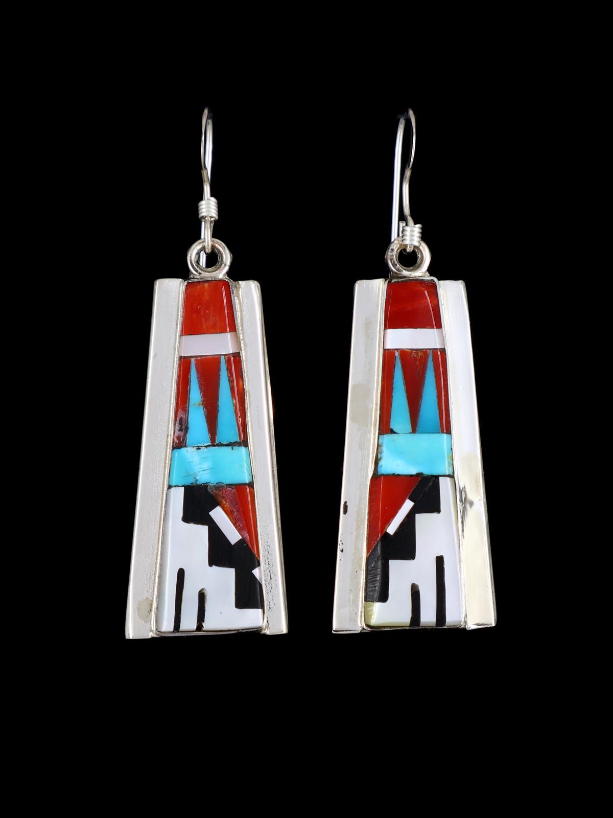Sterling Silver Zuni Inlay Dangle Earrings - PuebloDirect.com