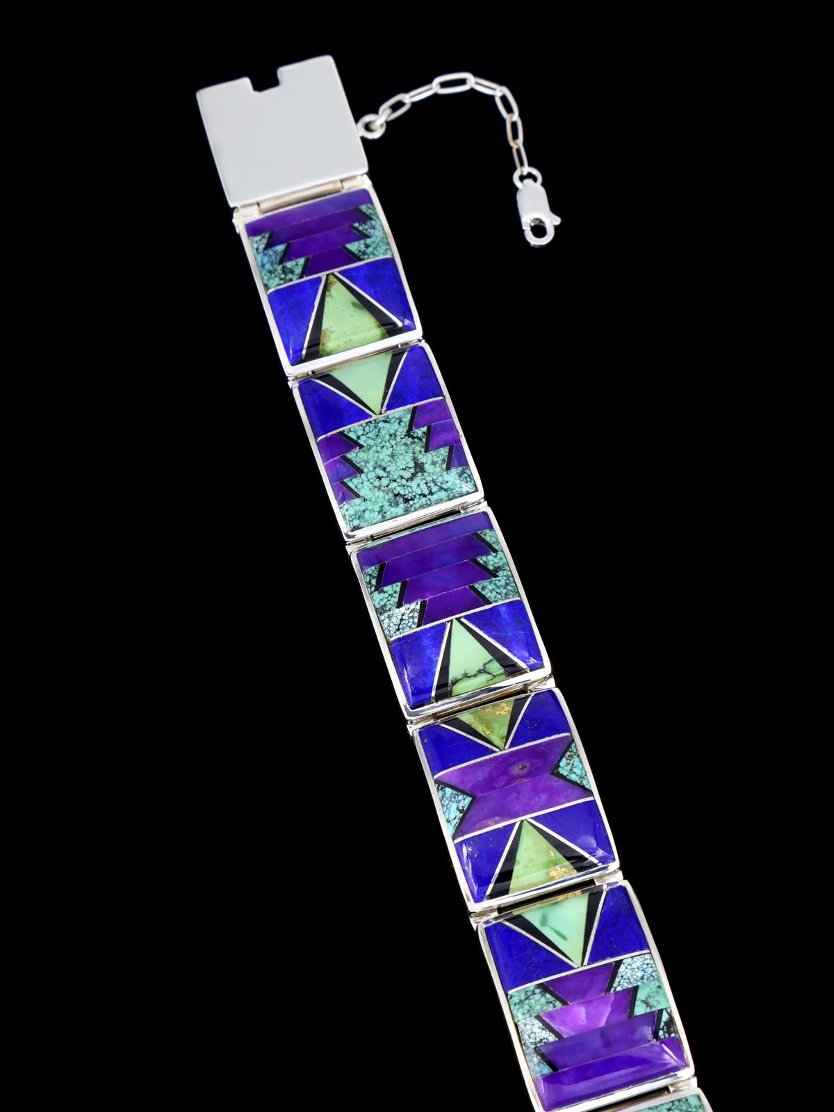 Native American Sterling Silver Sugilite and Turquoise Link Bracelet