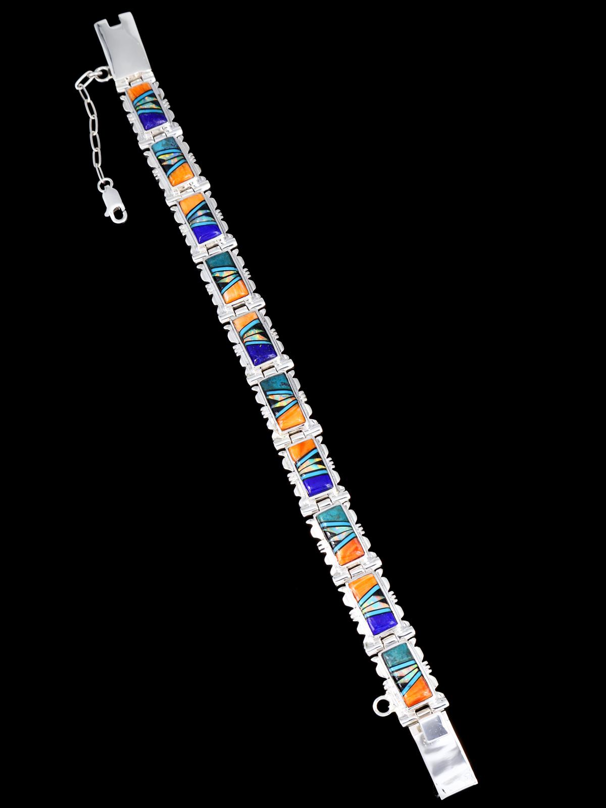 Native American Sterling Silver Multistone Inlay Link Bracelet