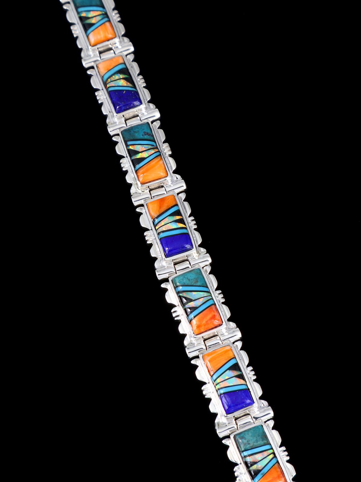 Native American Sterling Silver Multistone Inlay Link Bracelet
