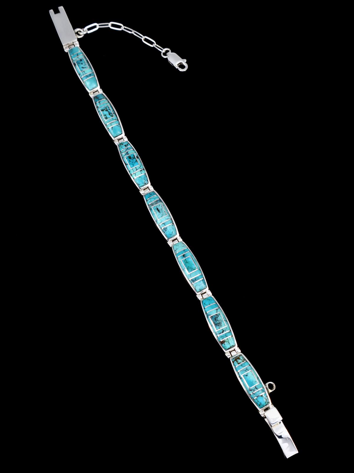 Native American Sterling Silver Turquoise Inlay Link Bracelet