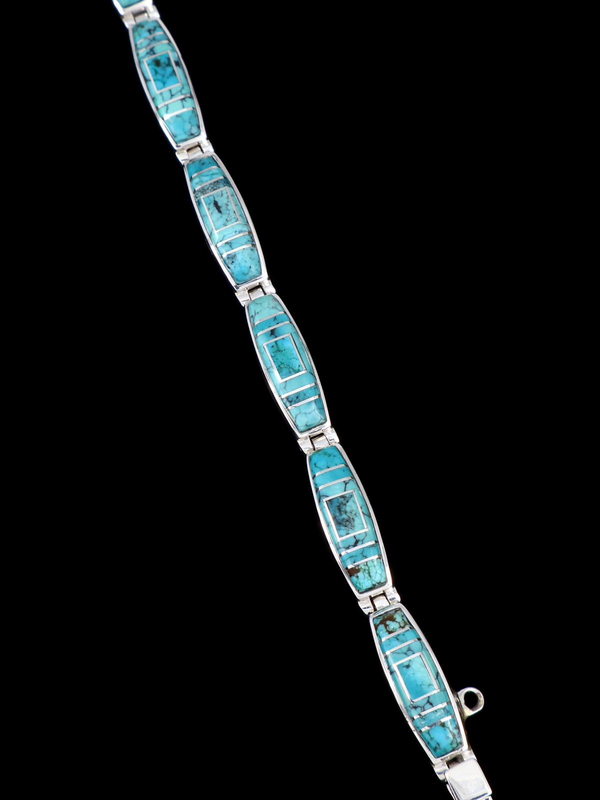Native American Sterling Silver Turquoise Inlay Link Bracelet