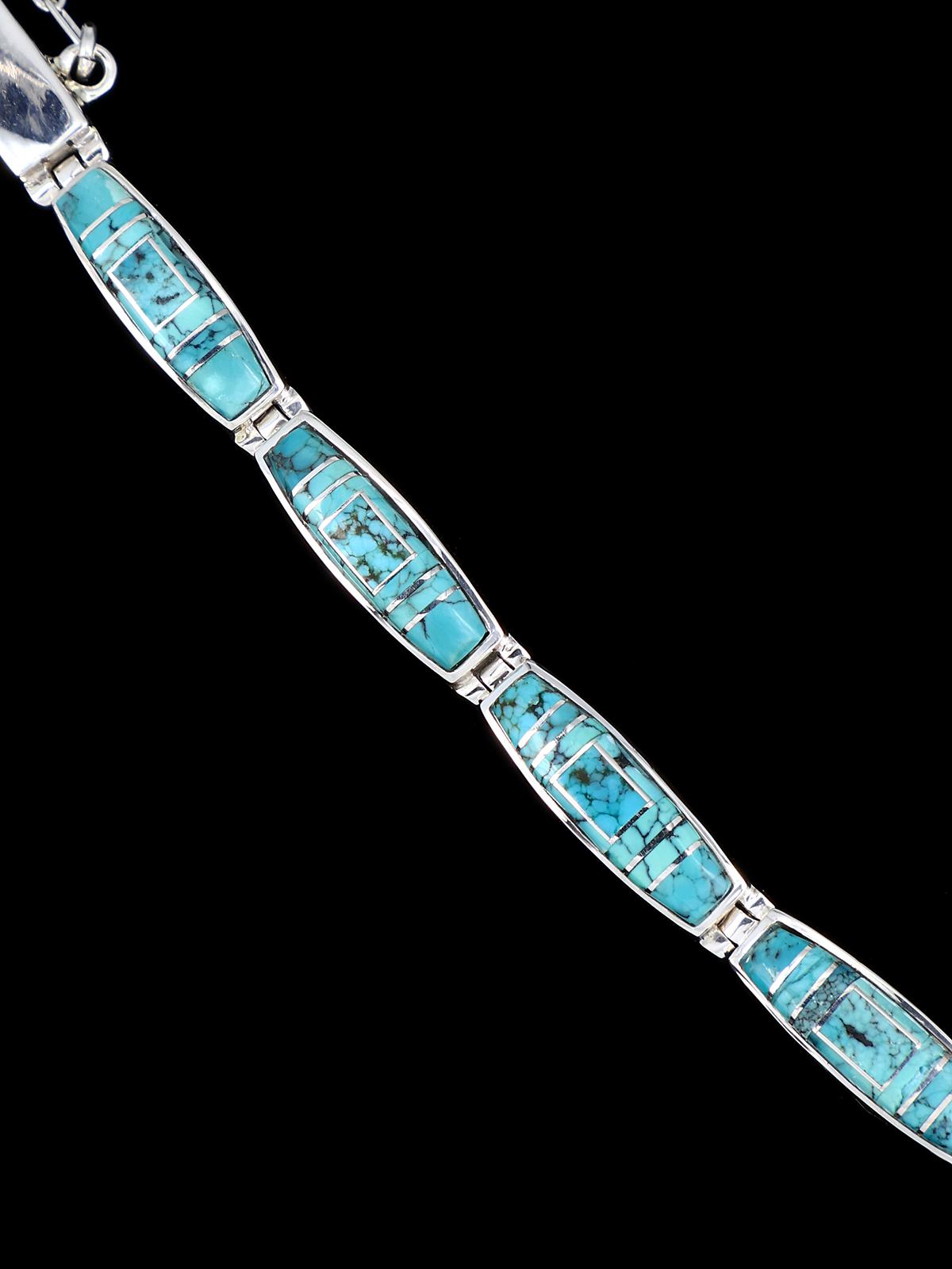 Native American Sterling Silver Turquoise Inlay Link Bracelet