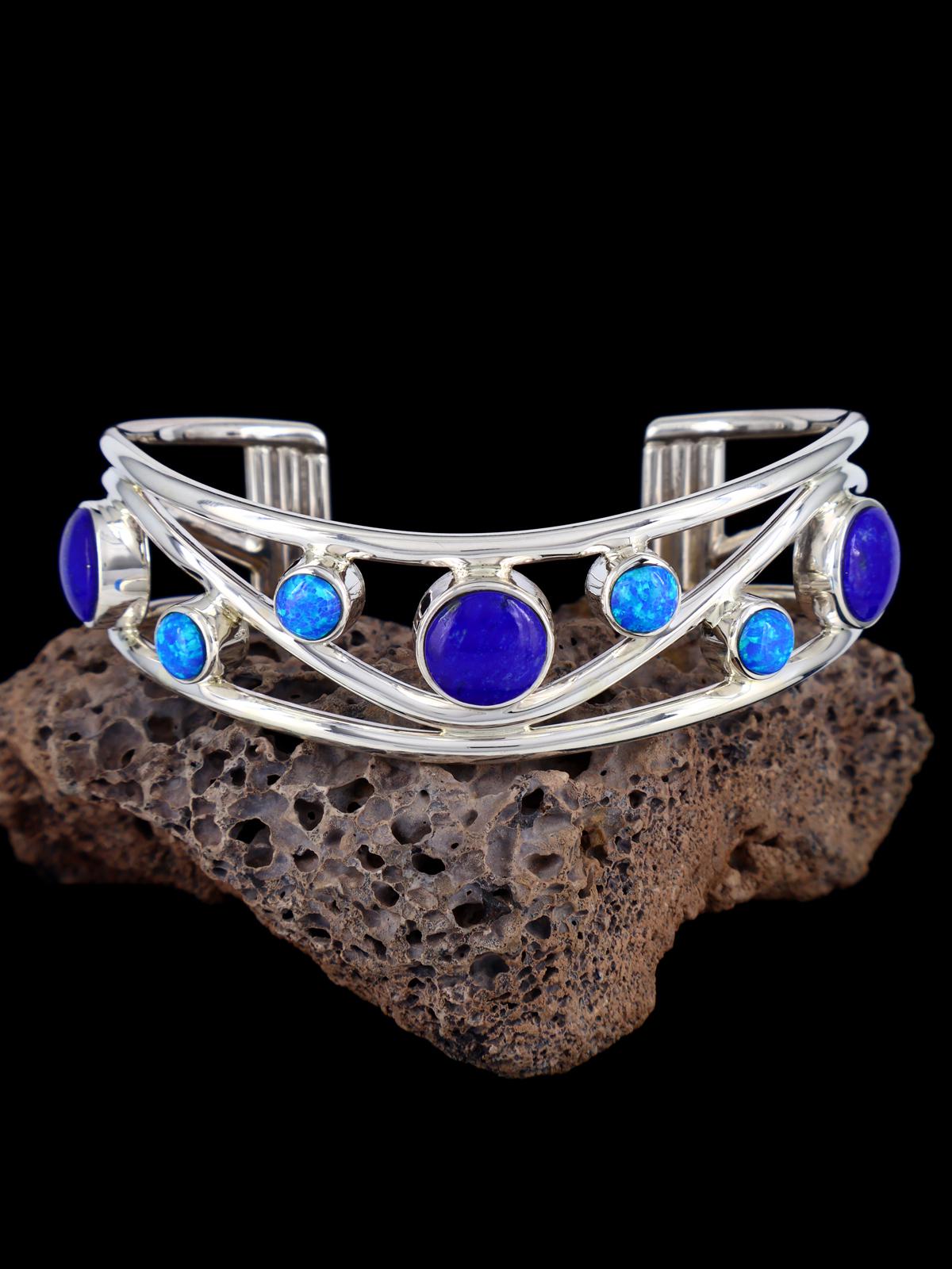 Native American Lapis and Opalite Sterling Silver Cuff Bracelet