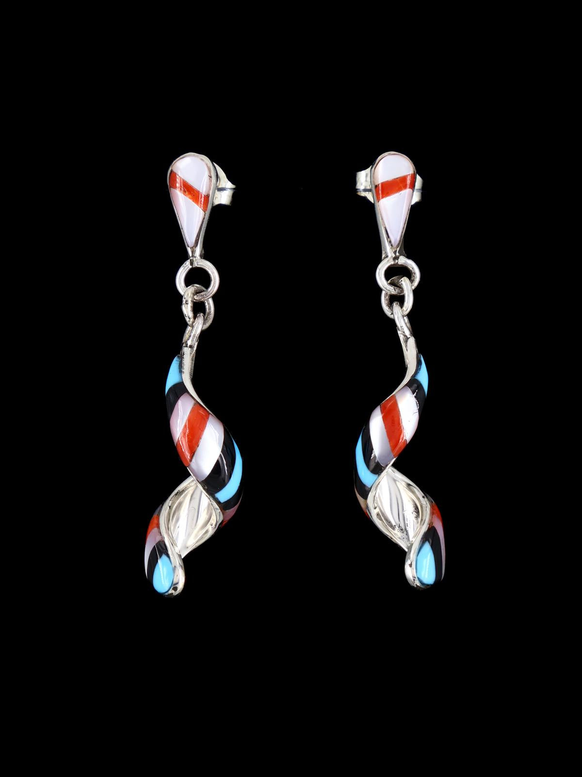 Zuni Inlay Mother of Pearl Spiral Post Earrings