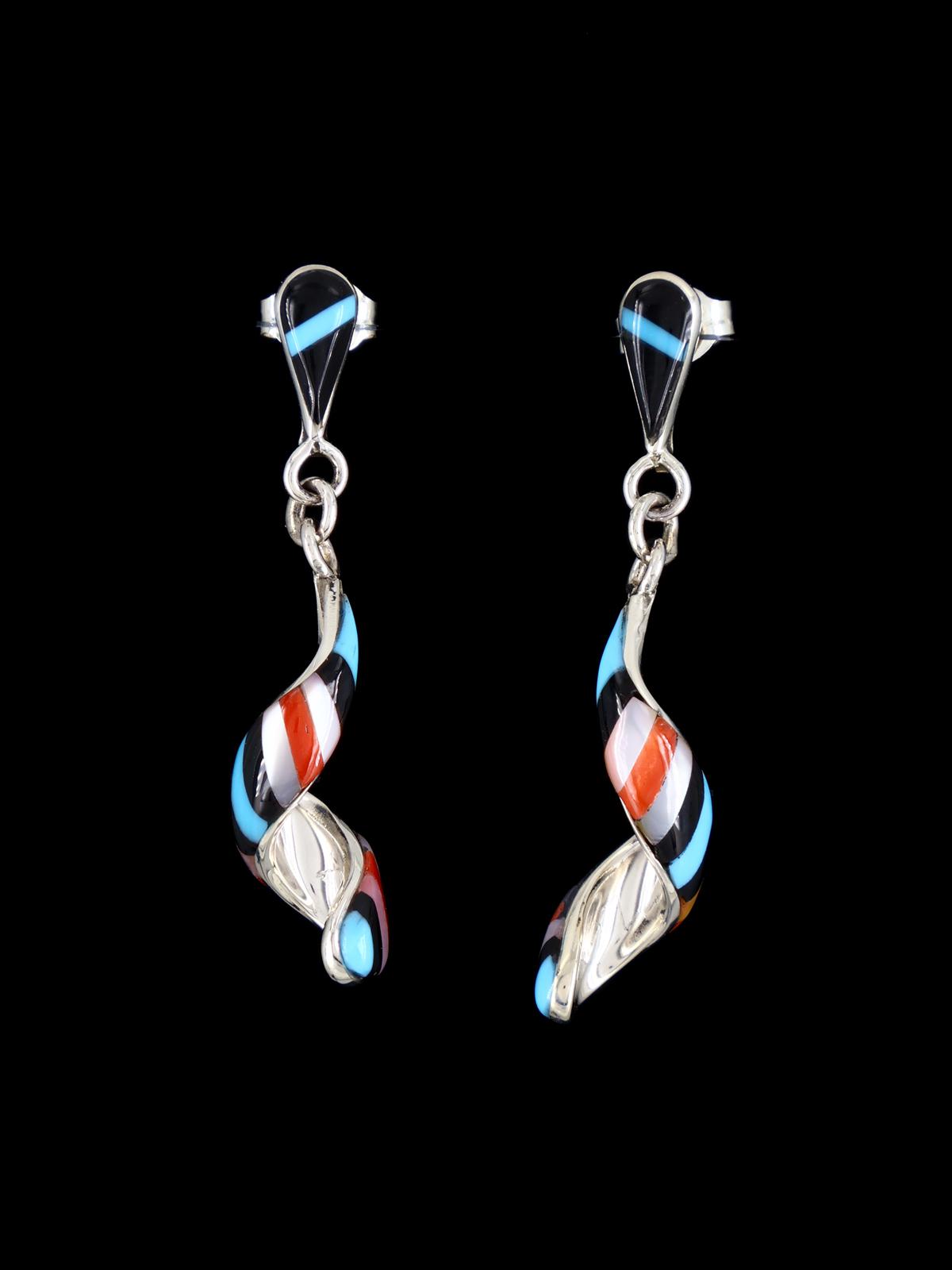 Zuni Inlay Mother of Pearl Spiral Post Earrings - PuebloDirect.com