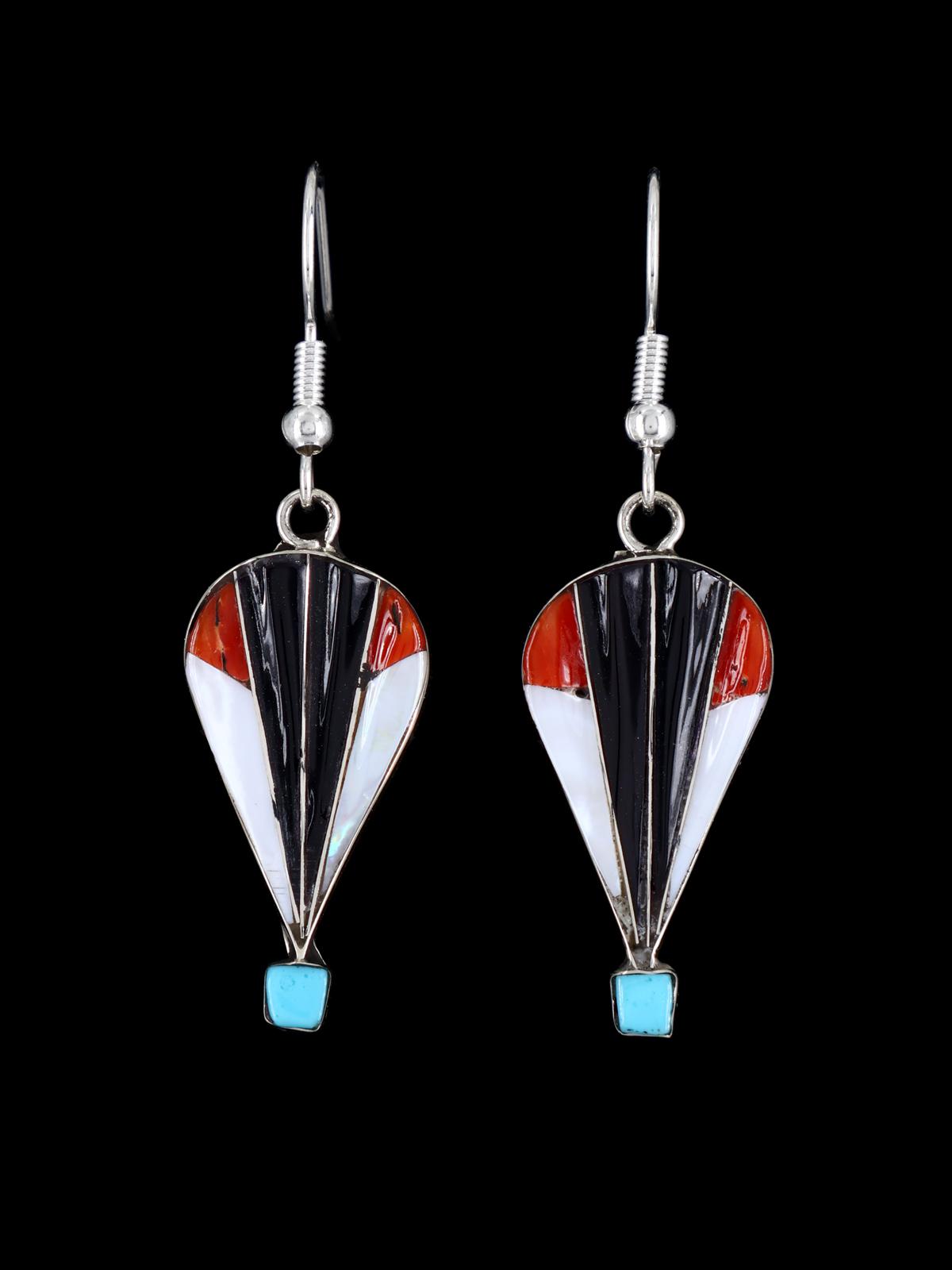 Zuni Inlay Sterling Silver Multistone Hot Air Balloon Earrings