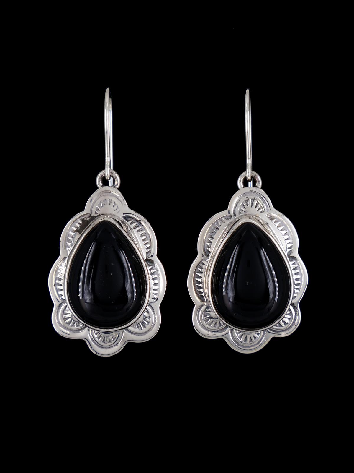 Native American Onyx Sterling Silver Dangle Earrings