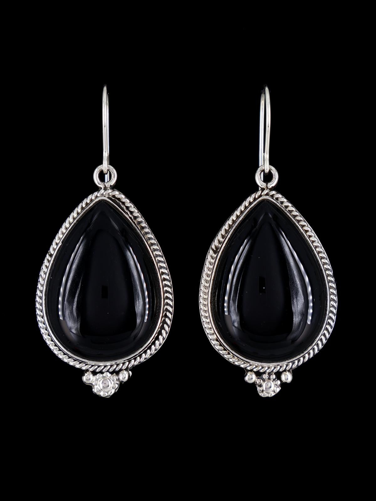 Native American Black Onyx Sterling Silver Dangle Earrings