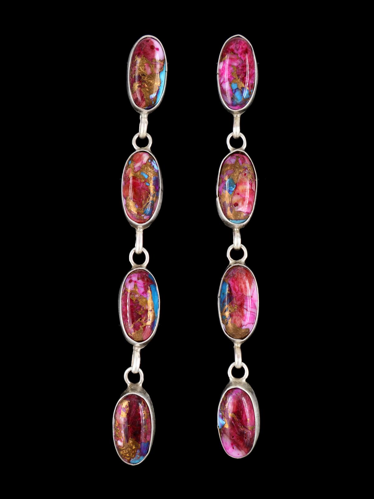 Navajo Compressed Spiny Oyster and Turquoise Post Earrings