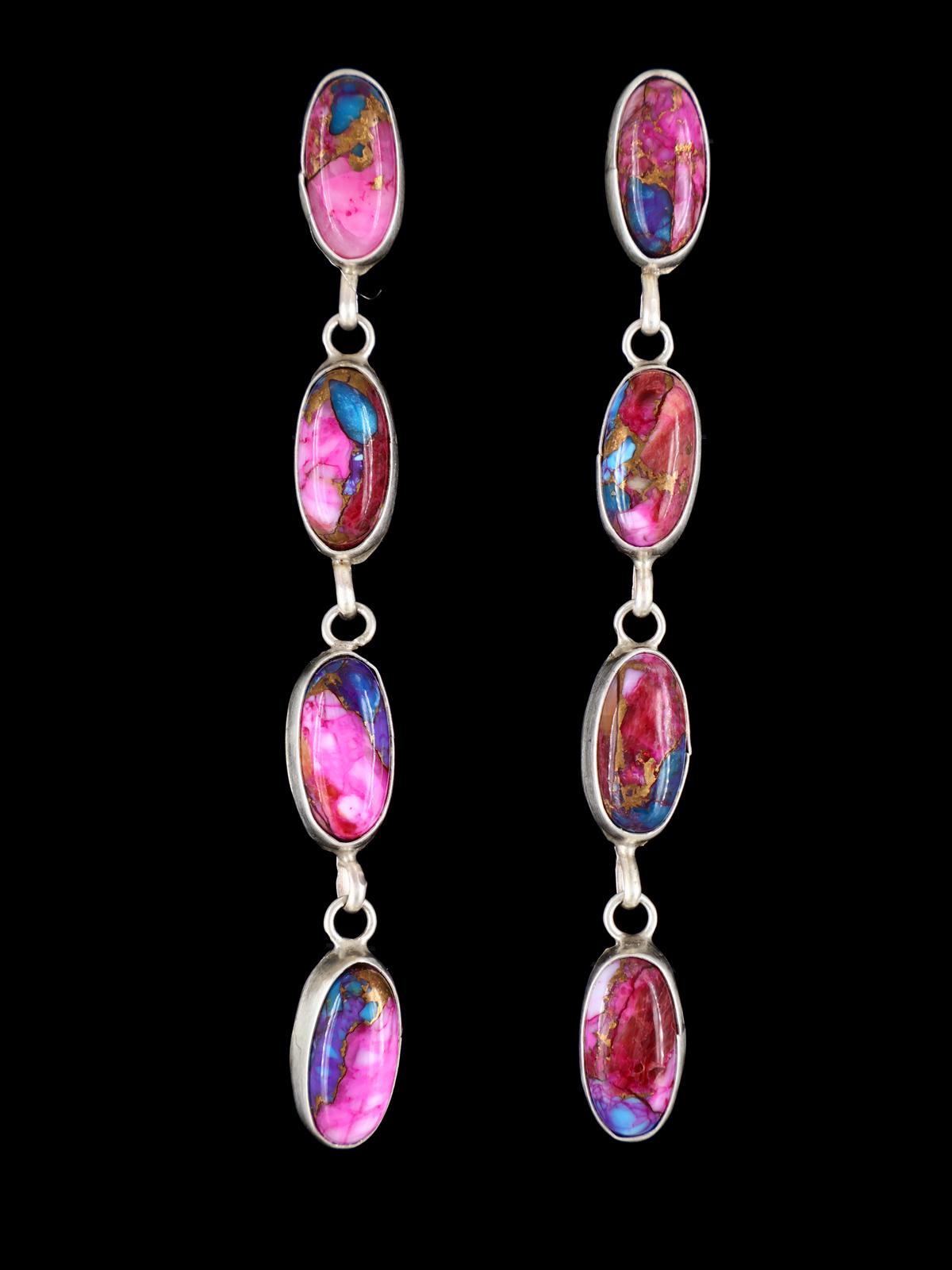 Navajo Compressed Spiny Oyster and Turquoise Post Earrings