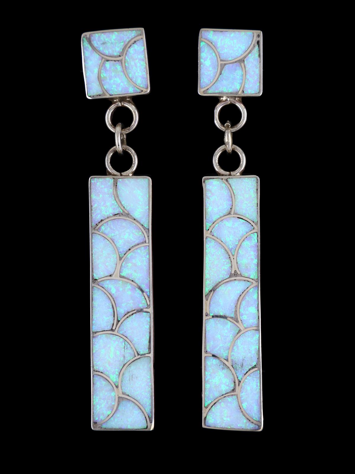 Zuni Sterling Silver Opalite Post Fish Scale Earrings - PuebloDirect.com