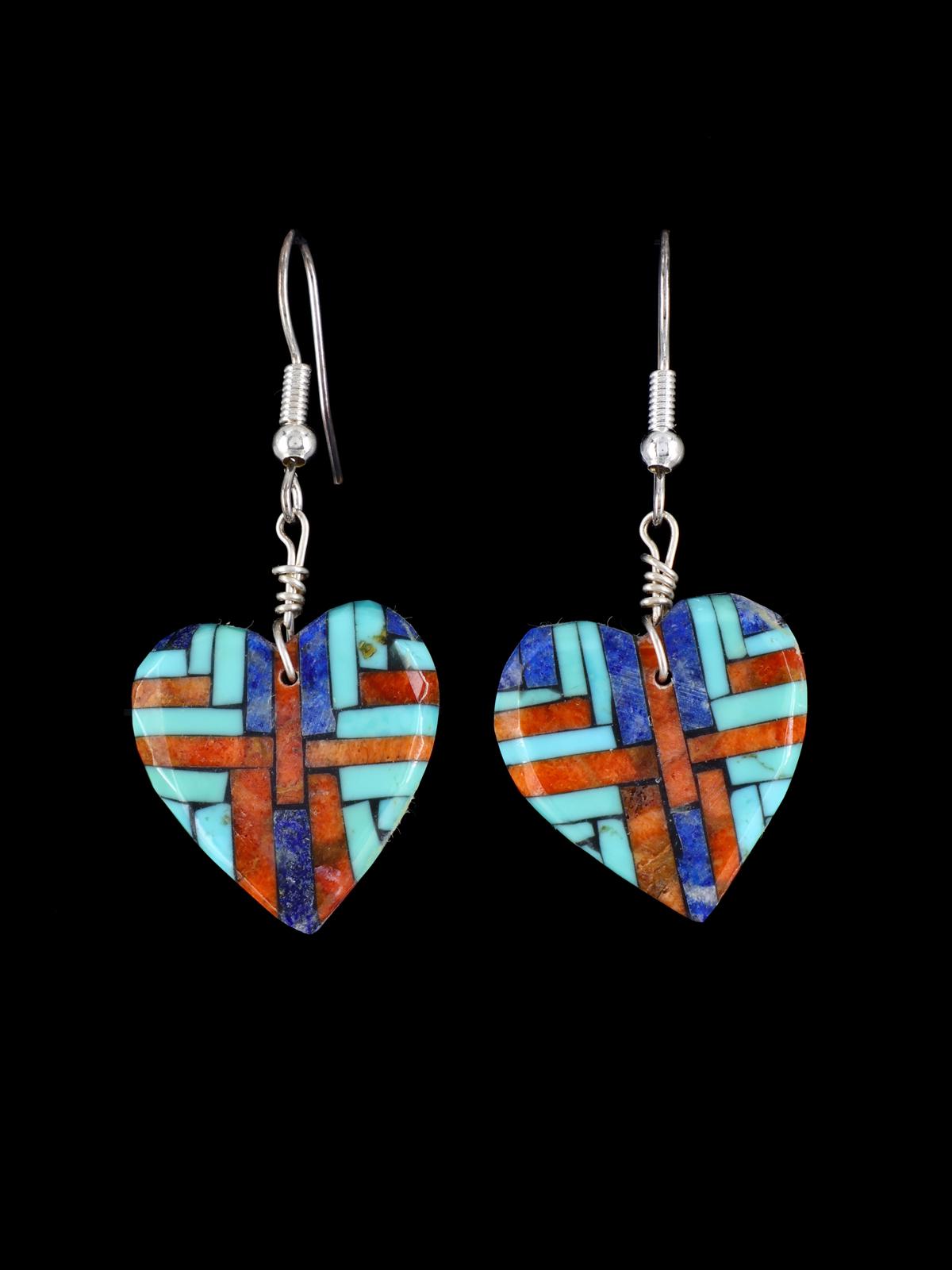 Santo Domingo Turquoise Inlay Heart Mosaic Earrings